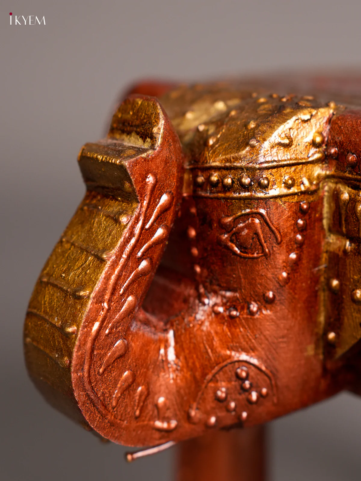Wooden Handpainted Elephant Stool - 6 inch Copper Color-KEC26026 - Image 2