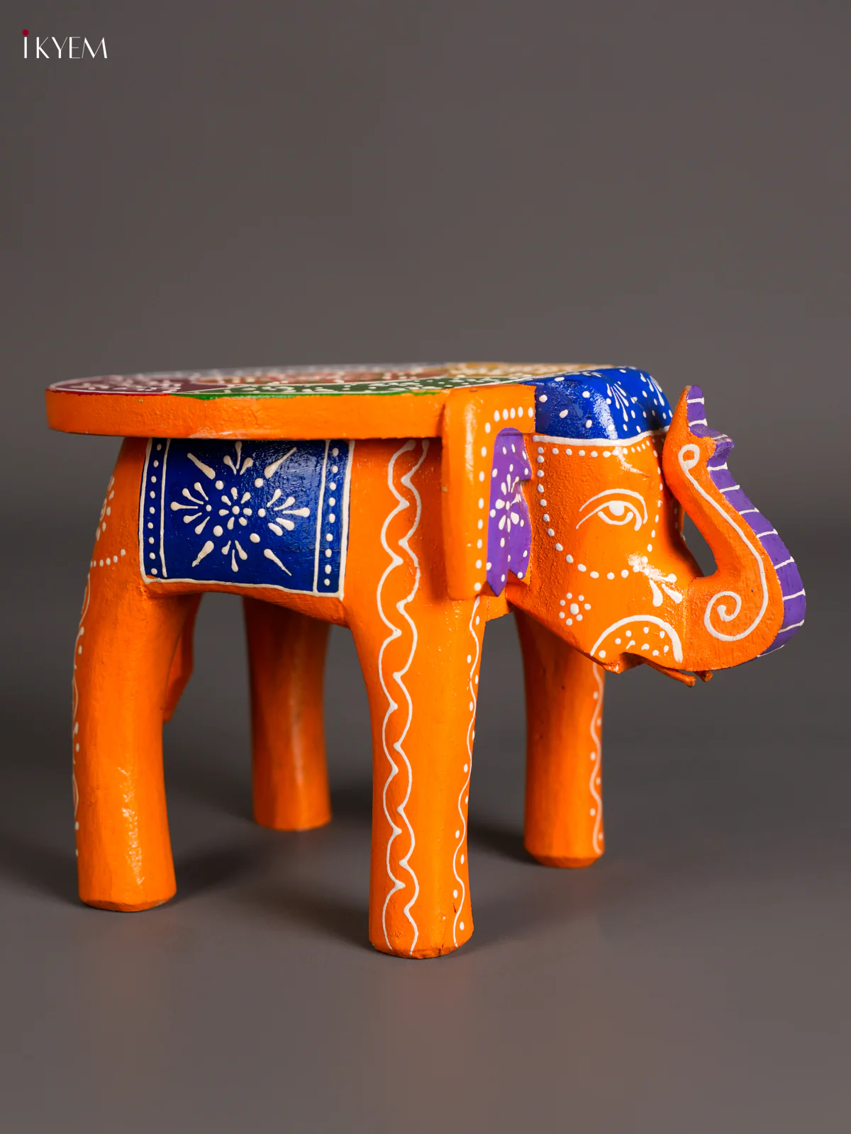 Wooden Handpainted Elephant Stool - 6 inch Multi Color-KEC26027 - Image 3