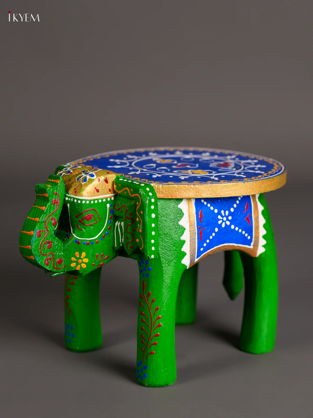Wooden Handpainted Elephant Stool - 6 inch Multi Color-KEC26029