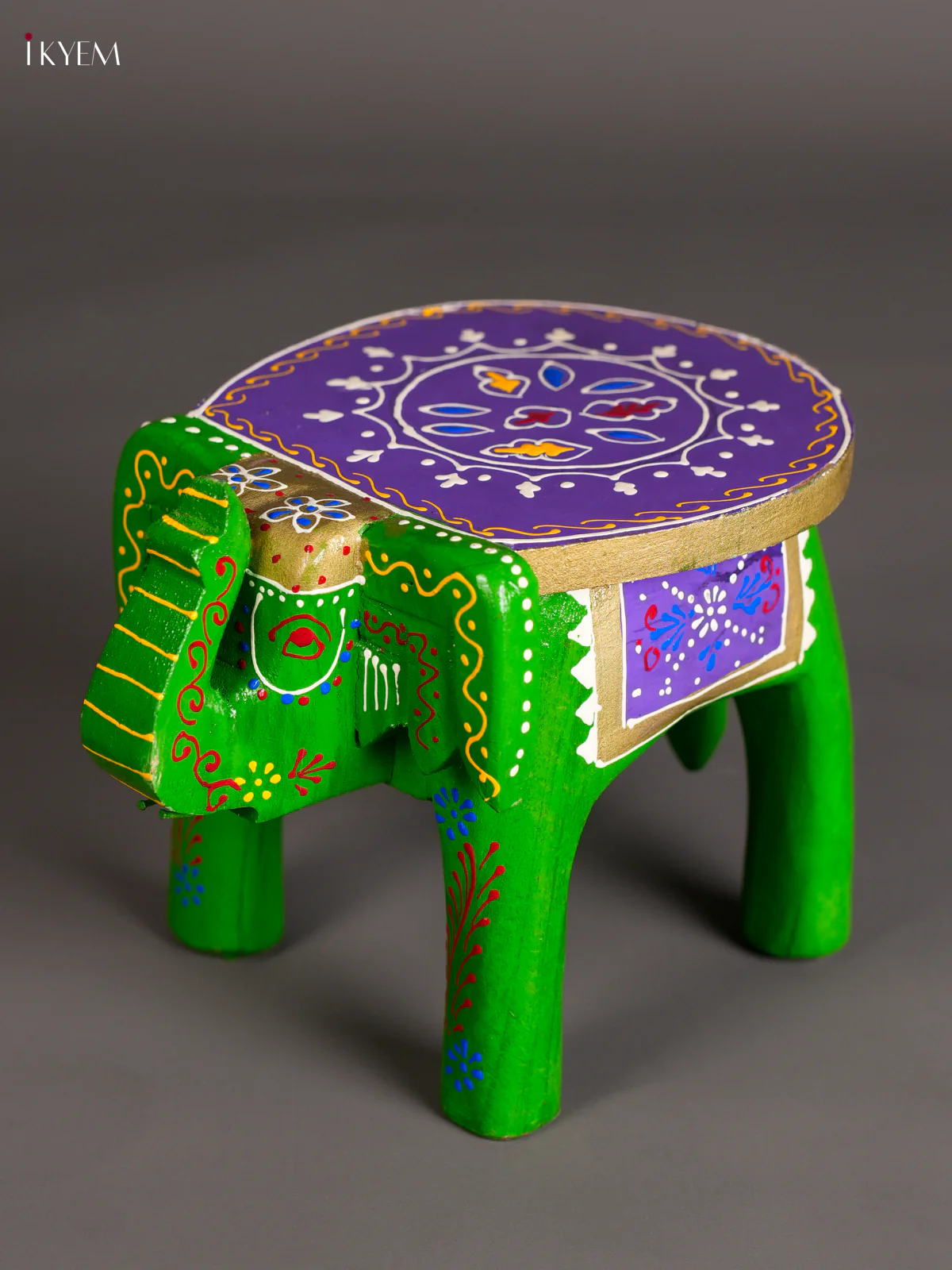 Wooden Handpainted Elephant Stool - 6 inch Multi Color-KEC26030