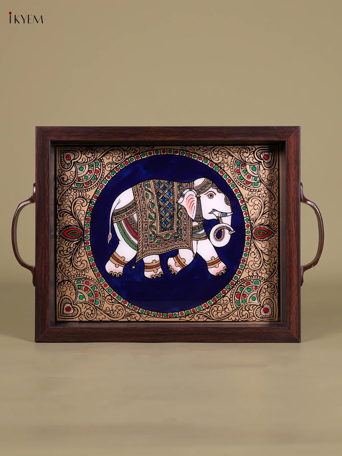 Reverse Glass Painted Tray (11x9) - Elephant - Blue-KED07002 - Image 2
