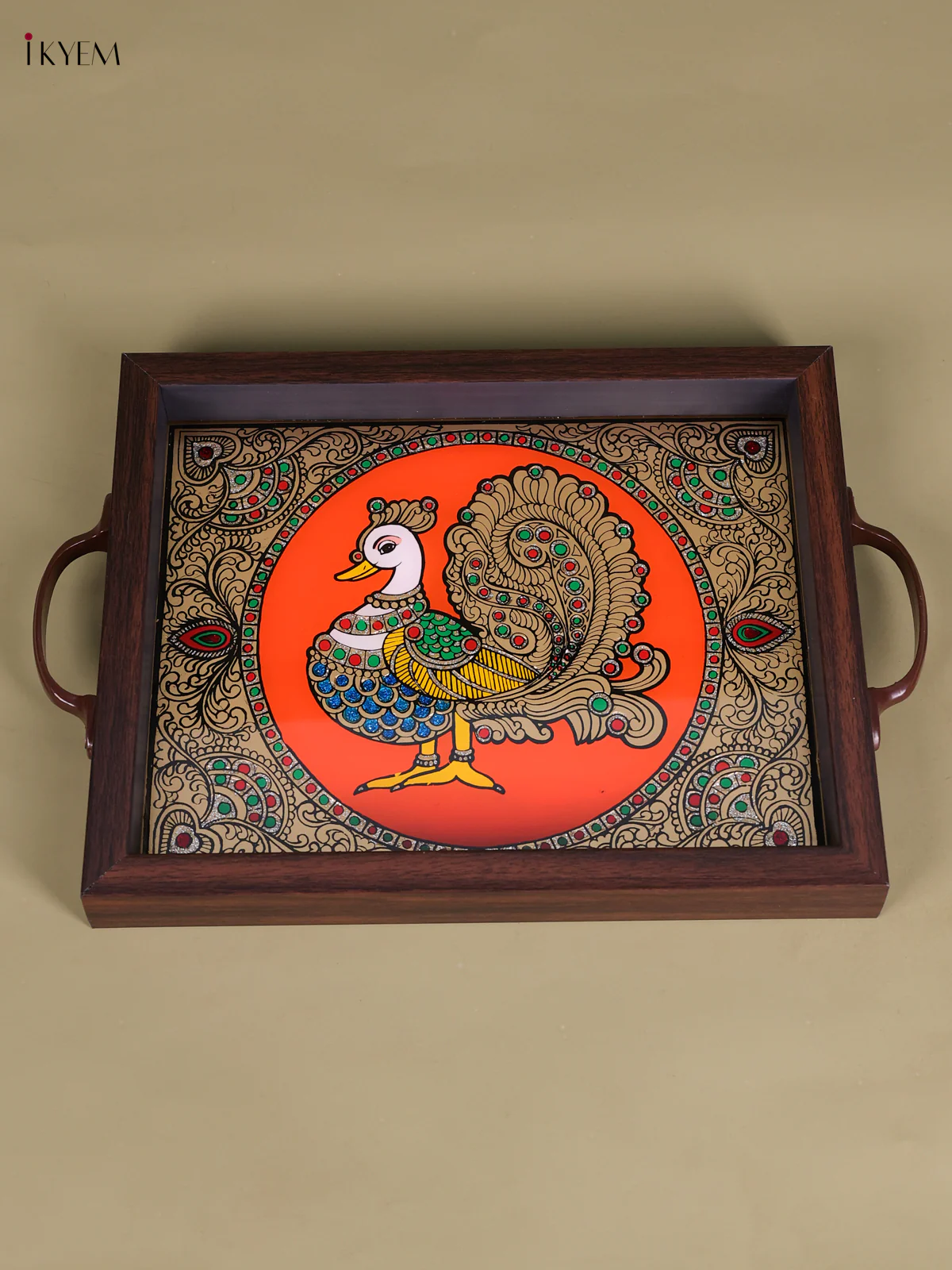 Reverse Glass Painted Tray (11x9) - Annapakshi - Orange-KED07004