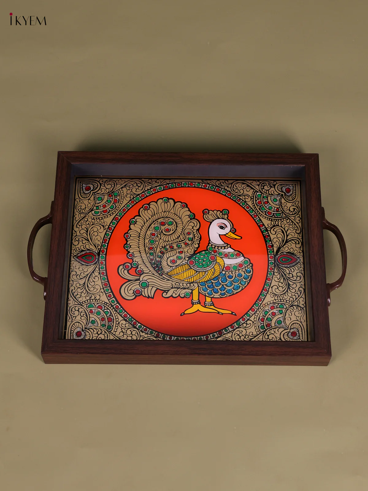 Reverse Glass Painted Tray (11x9) - Annapakshi - Orange-KED07005