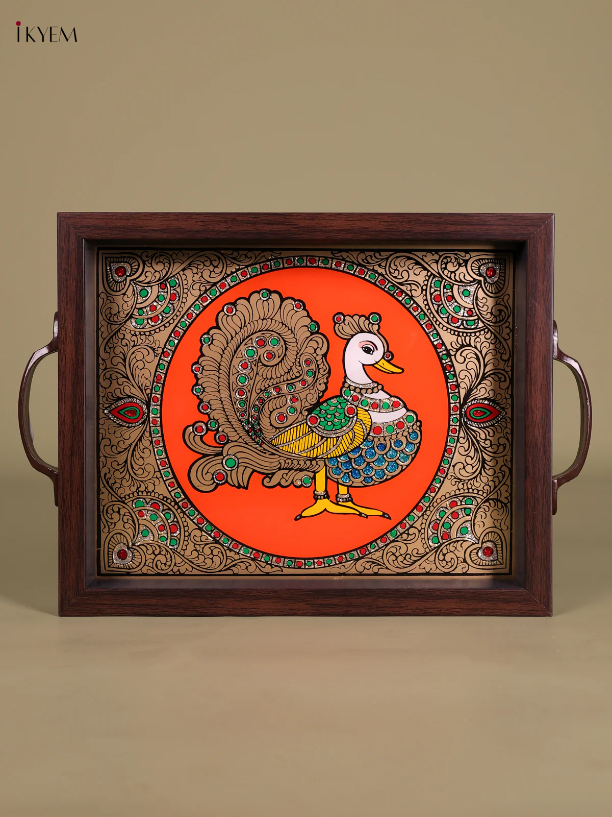 Reverse Glass Painted Tray (11x9) - Annapakshi - Orange-KED07005 - Image 2