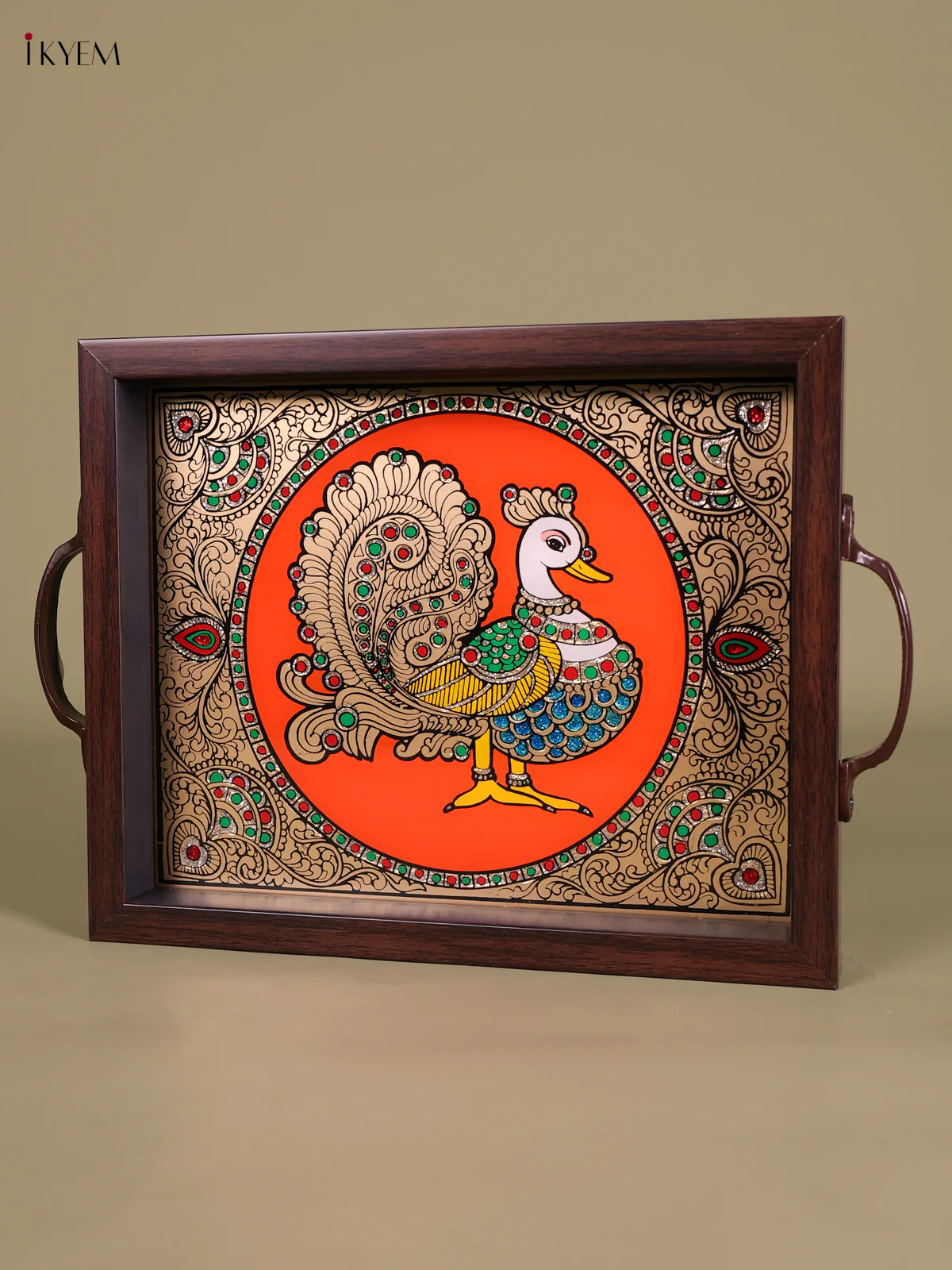 Reverse Glass Painted Tray (11x9) - Annapakshi - Orange-KED07005 - Image 3