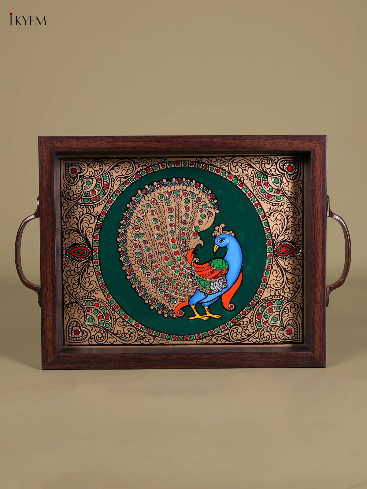 Reverse Glass Painted Tray (11x9) - Peacock - Green-KED07010 - Image 2