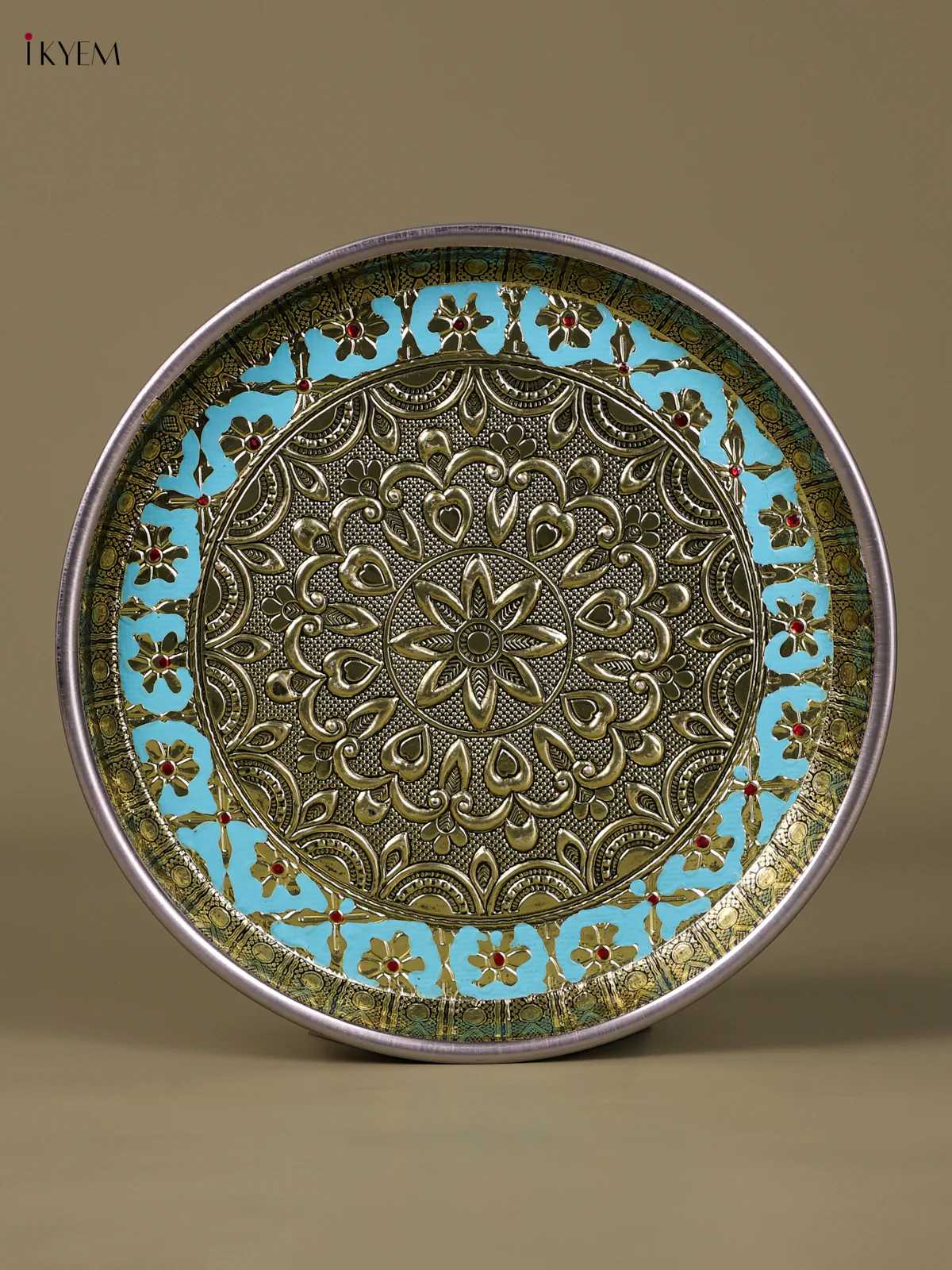 Meenakari Round Plate Flower Design (8×8) Inch - Blue-KED09030 - Image 2