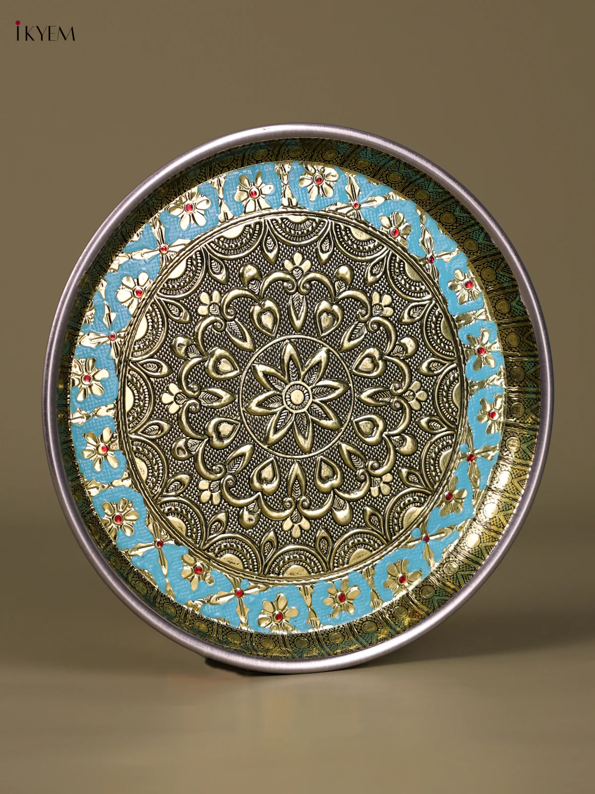 Meenakari Round Plate Flower Design (8×8) Inch - Blue-KED09030 - Image 3