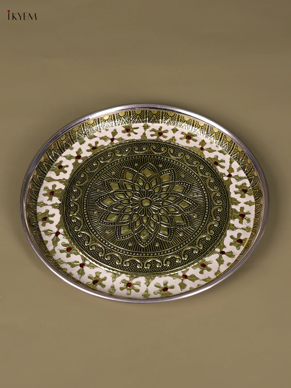 Meenakari Round Plate Floral Design (8×8) Inch - White-KED09031