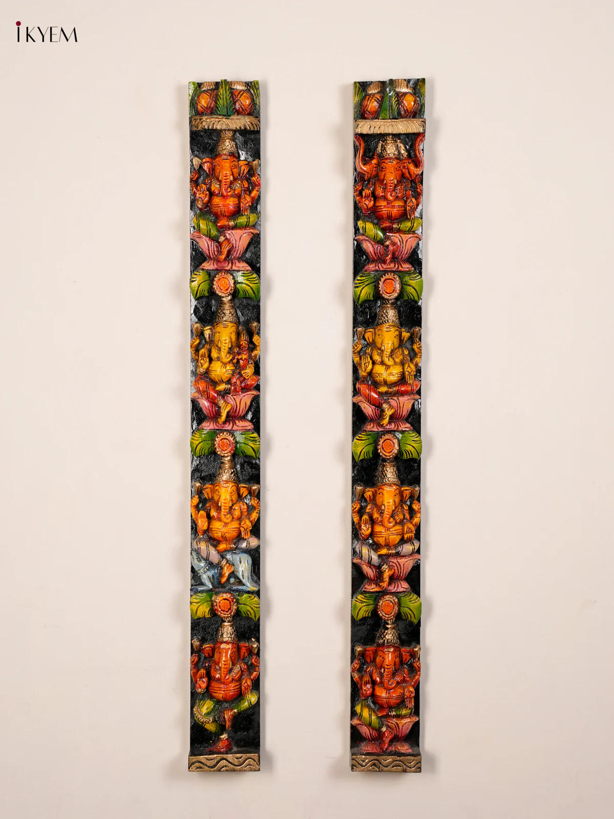 Wooden handpainted Asta Ganesha Vertical Panel-KED13001