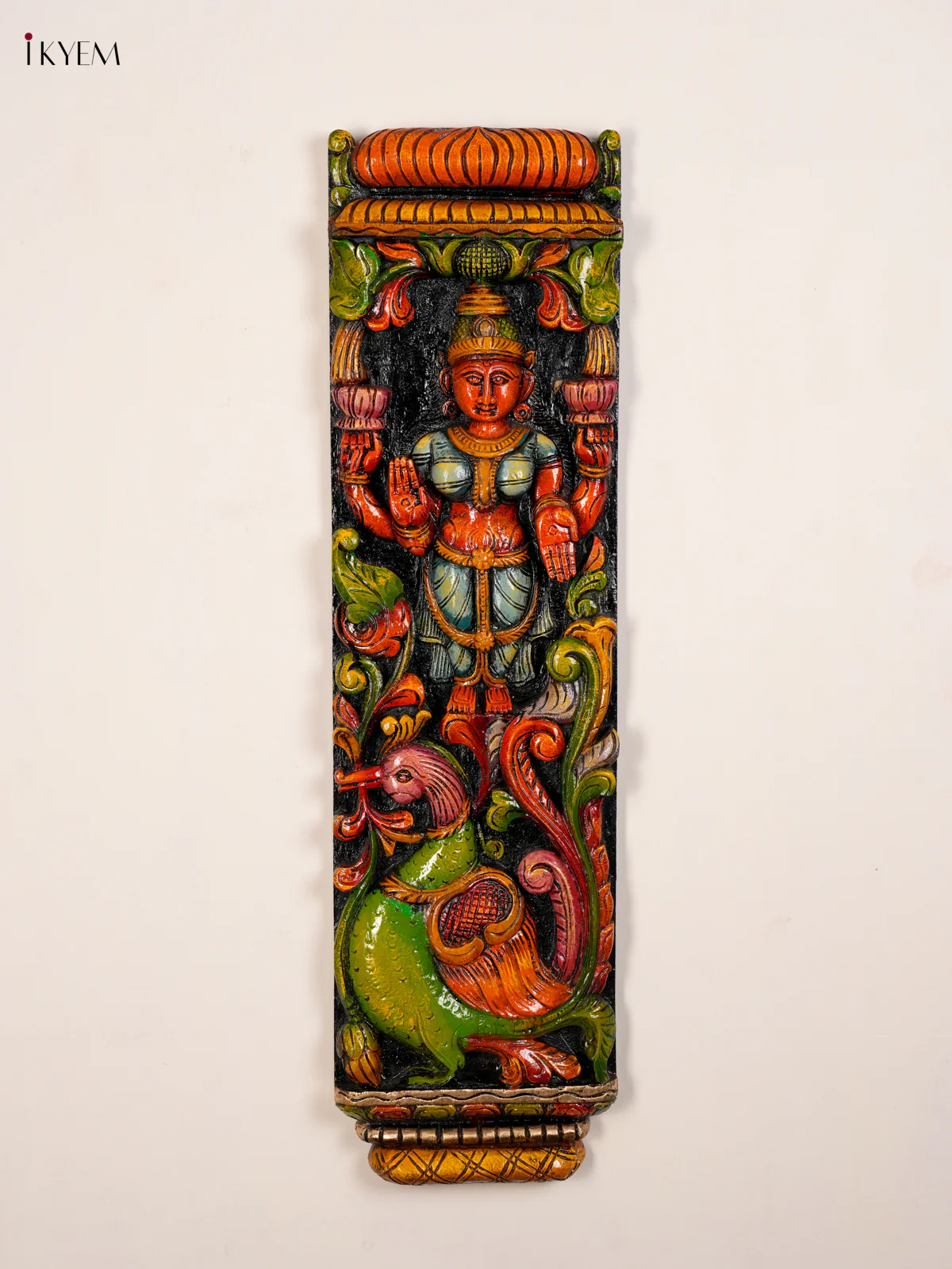 Wooden handpainted Lakshmi with Peacock-KED13003