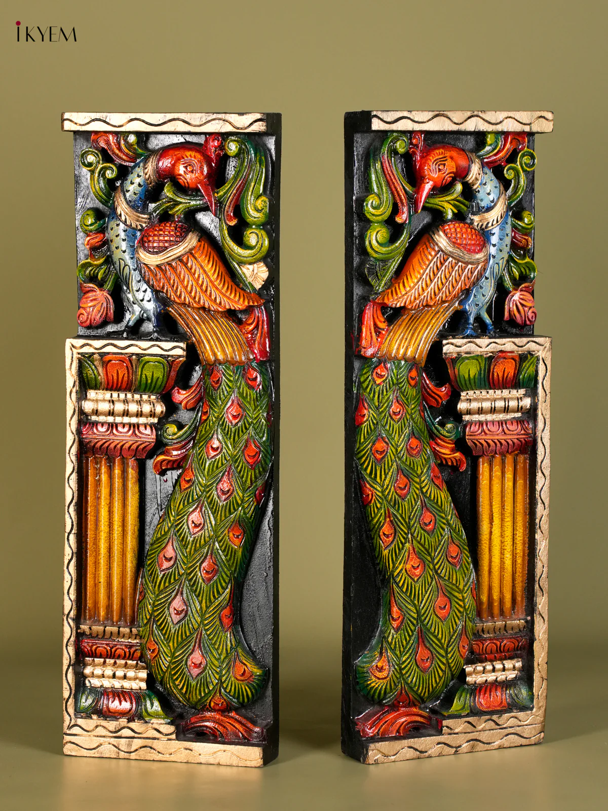 Wooden Handpainted peacock Vertical Panel-KED13017 - Image 3