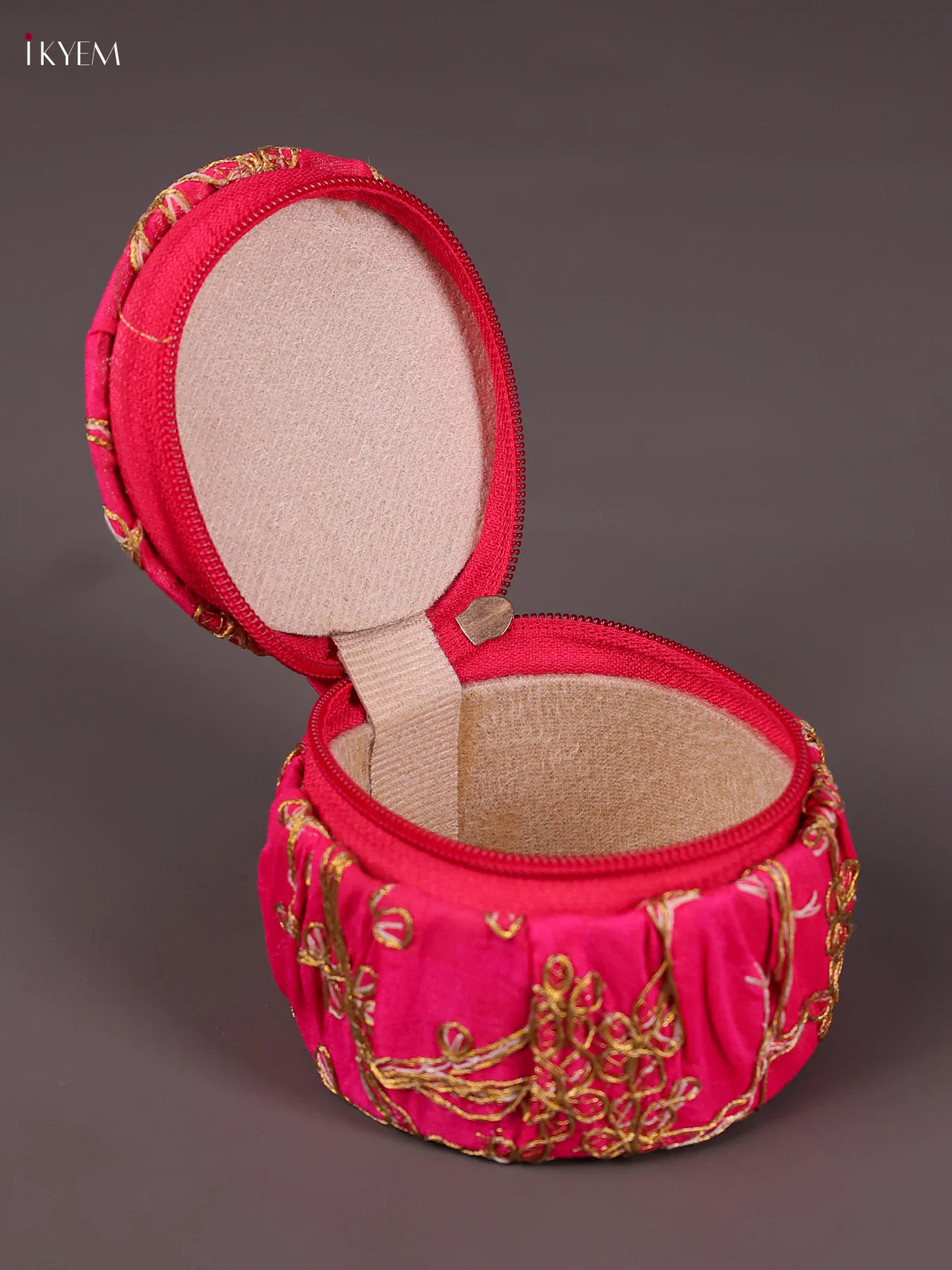 Golden Zari Embroidered Bangle Box - Pink-KED13029 - Image 2