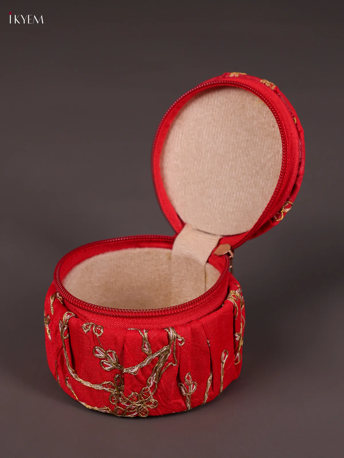 Golden Zari Embroidered Bangle Box - Red-KED13030 - Image 2