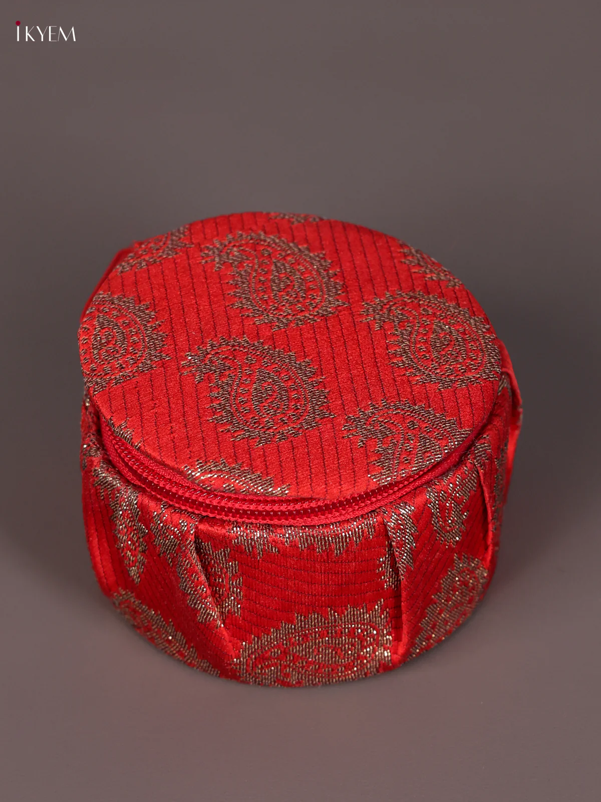 Zari Work Bangle Box - Red - (3.5 x3.5)-KED13037
