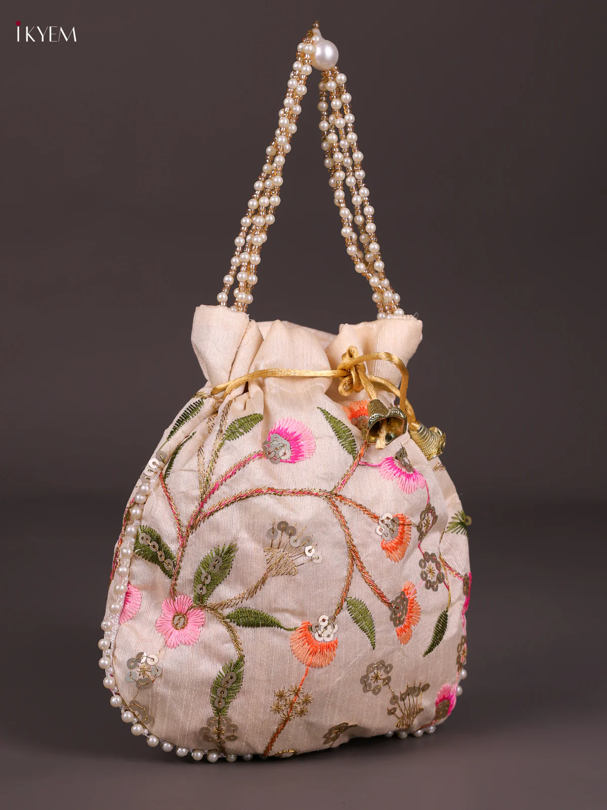 Designer Floral Potli Bag - off White-KED13047 - Image 2
