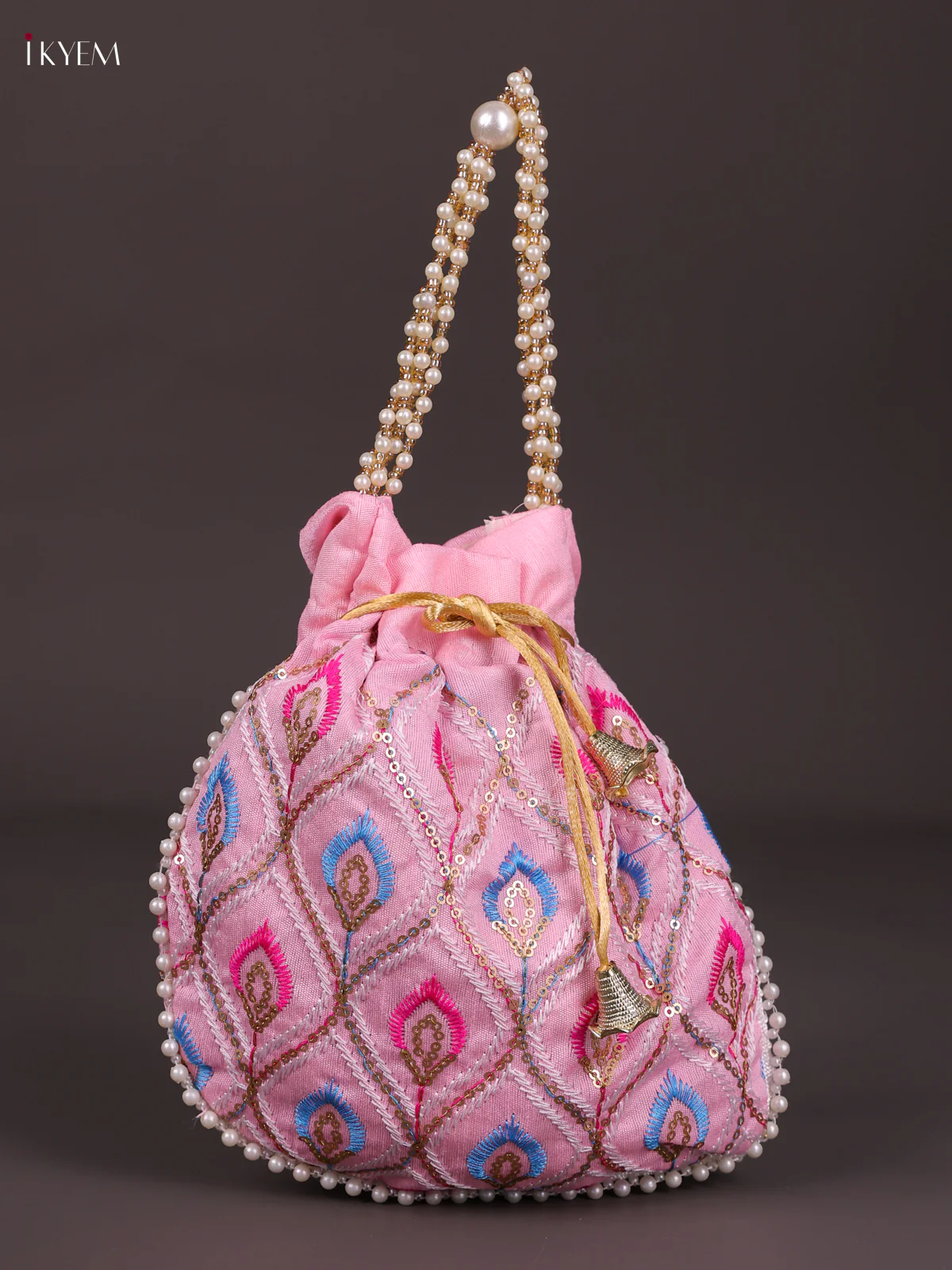 Multicolour Designer Embroidered Potli Bag - Baby Pink-KED13050