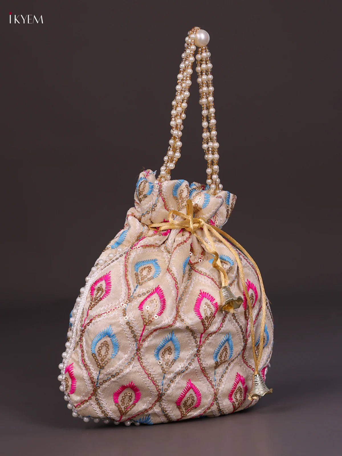 Multicolour Designer Embroidered Potli Bag - off white-KED13055 - Image 2