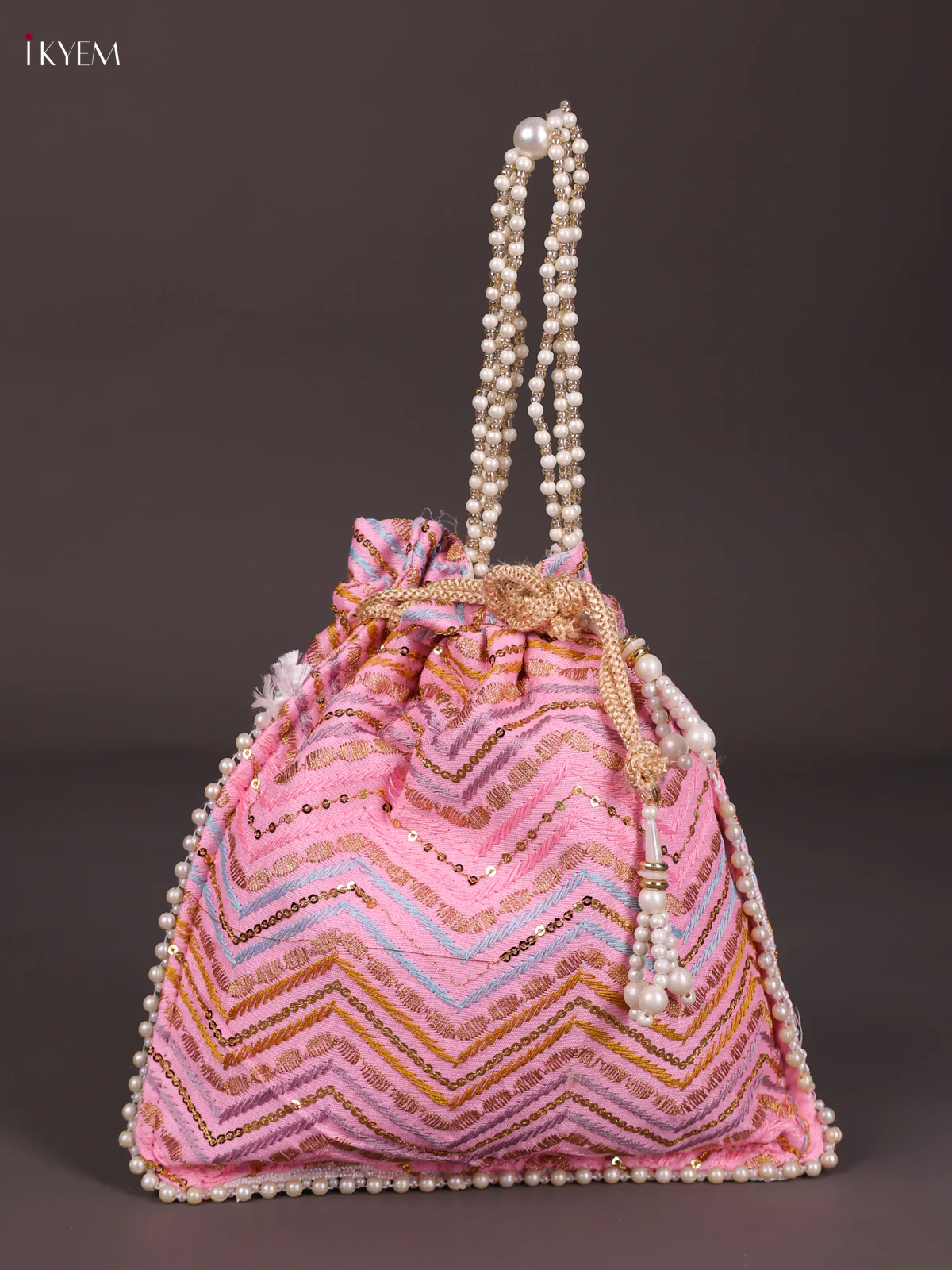 Fancy Designer Embroidered potli Bag - baby Pink-KED13060