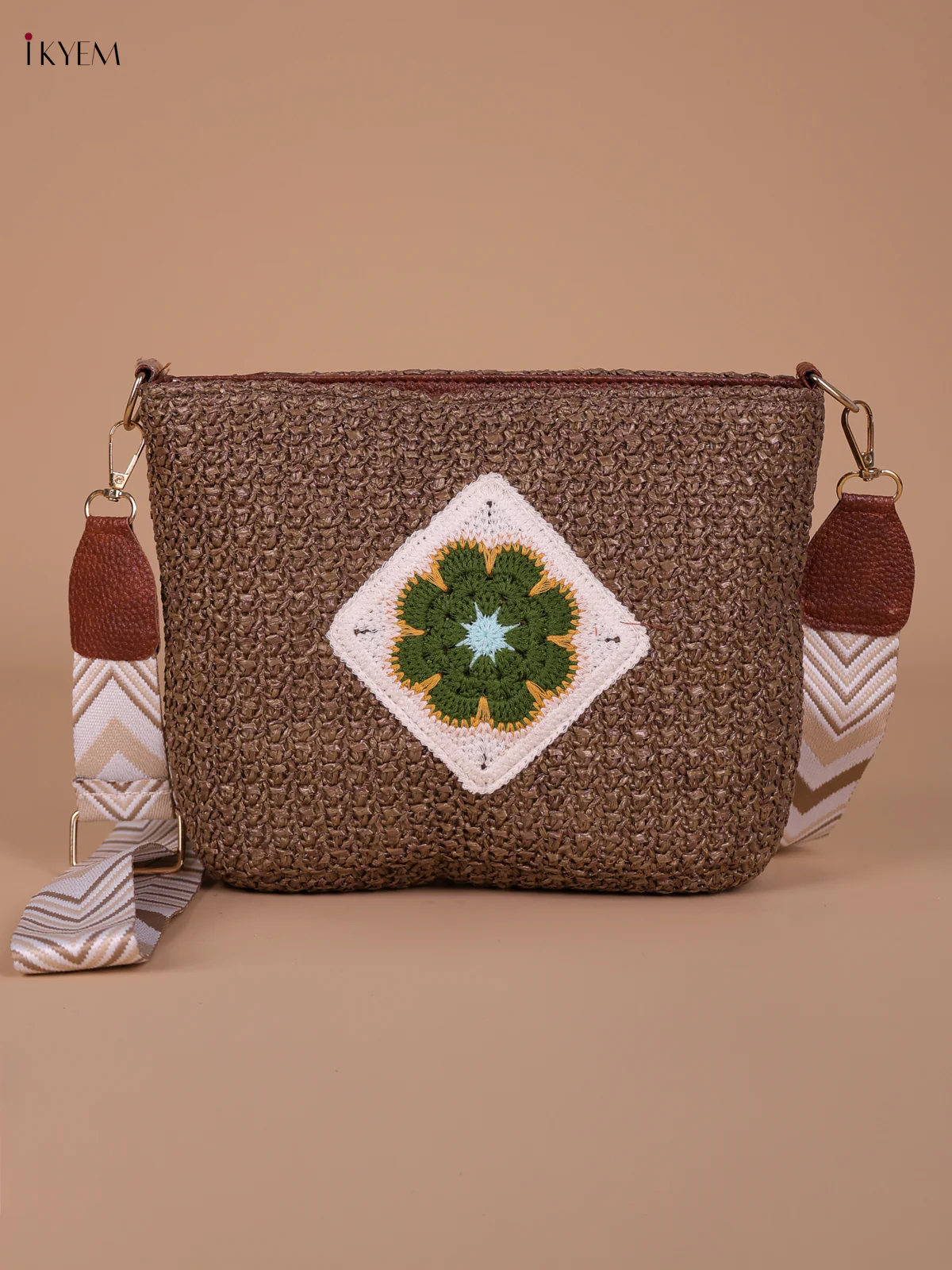 Printed Sling Bag - Brown & Green