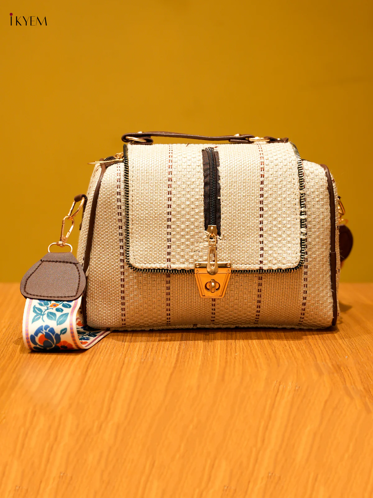 Printed Sling Bag - Cream & Brown