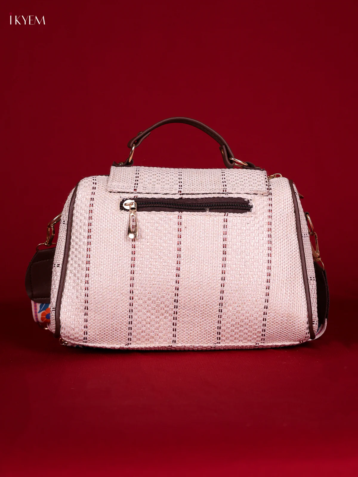Printed Sling Bag -Cream & Blue - Image 2