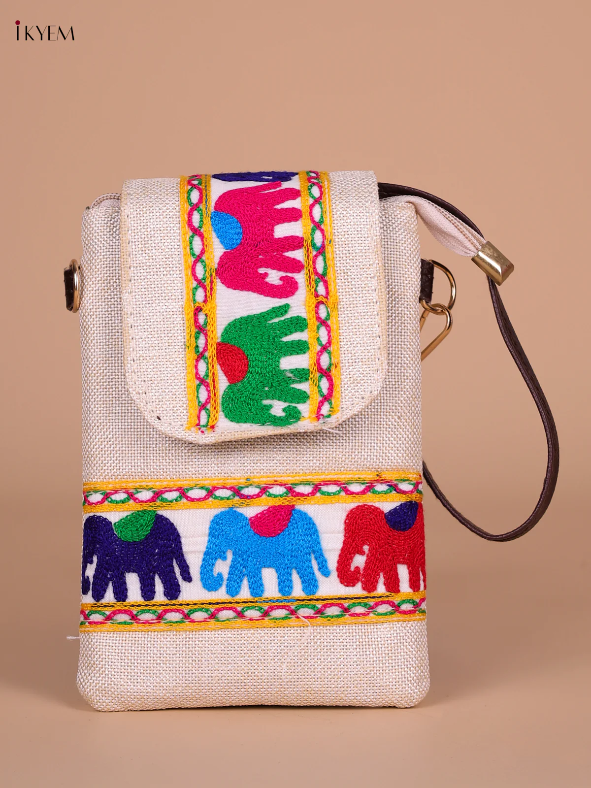 Elephant Printed Sling Bag - Cream