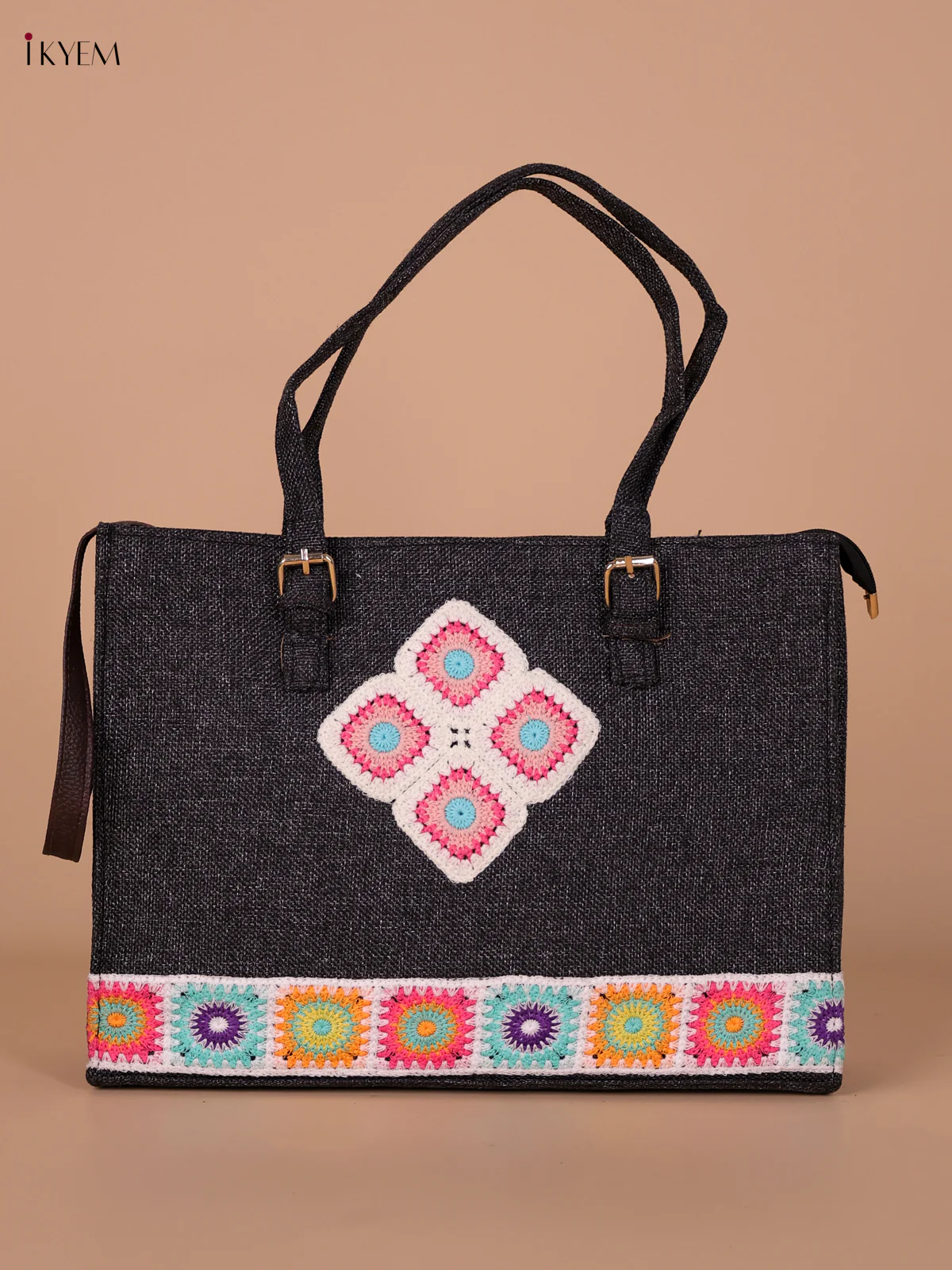 Rangoli Printed Hand Bag - Black