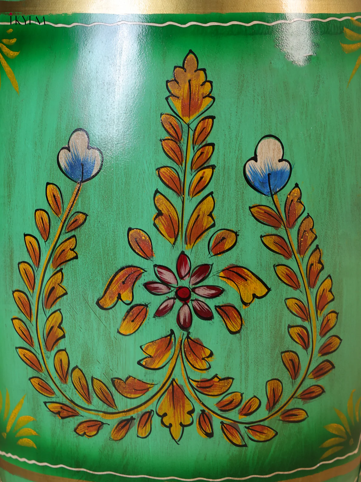 Hand-Painted Metal Stool with Wooden Seater - Green - 16.5 Inch-KEE02001 - Image 2