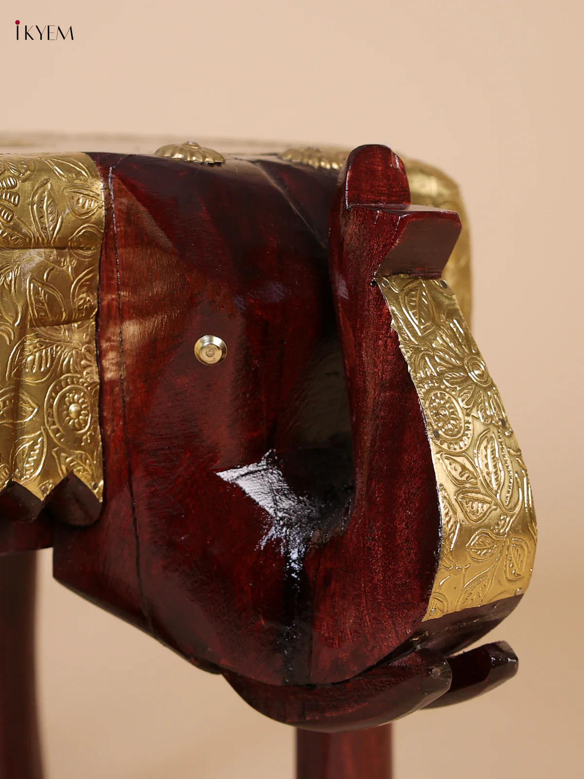 Wooden Brass Fitted elephant stool - 12 Inches-KEE02003 - Image 2