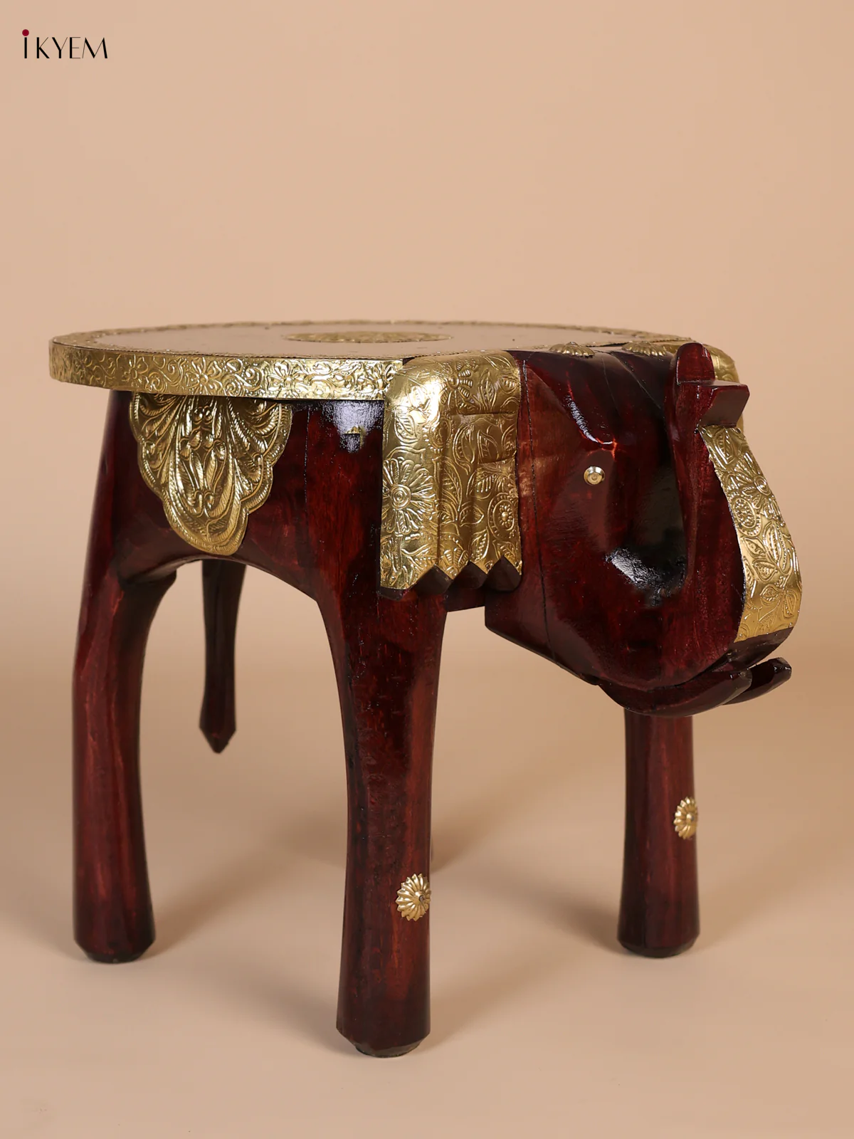Wooden Brass Fitted elephant stool - 12 Inches-KEE02003 - Image 3