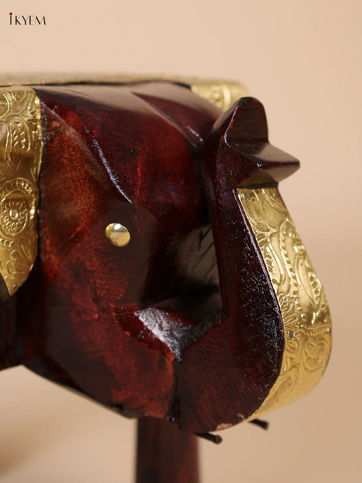 Wooden Brass Fitted elephant stool - 8 Inches-KEE02004 - Image 2