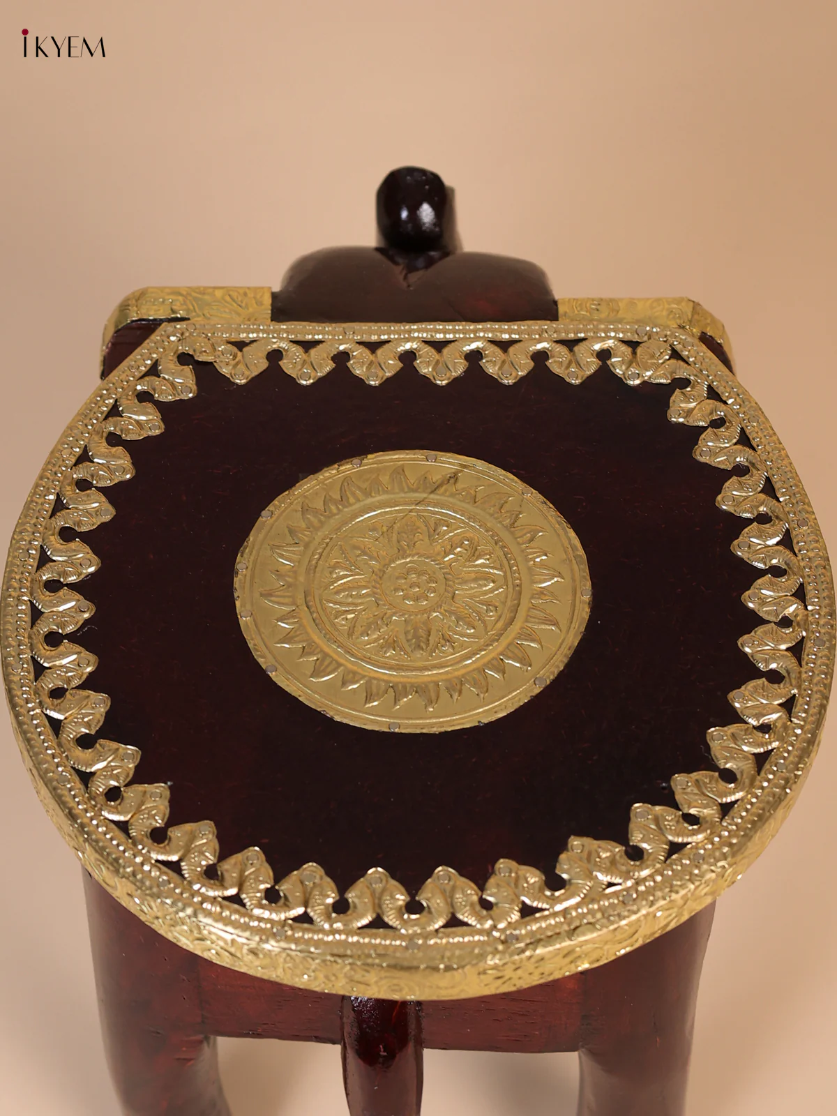 Wooden Brass Fitted elephant stool - 8 Inches-KEE02004 - Image 3