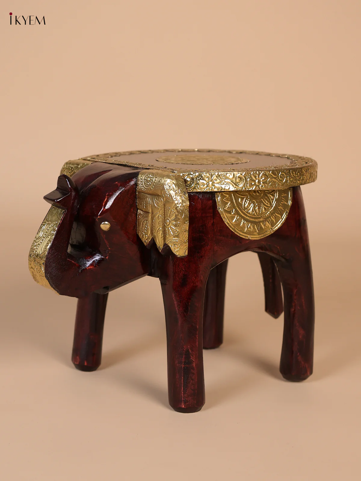 Wooden Brass Fitted elephant stool - 8 Inches-KEE02004 - Image 4