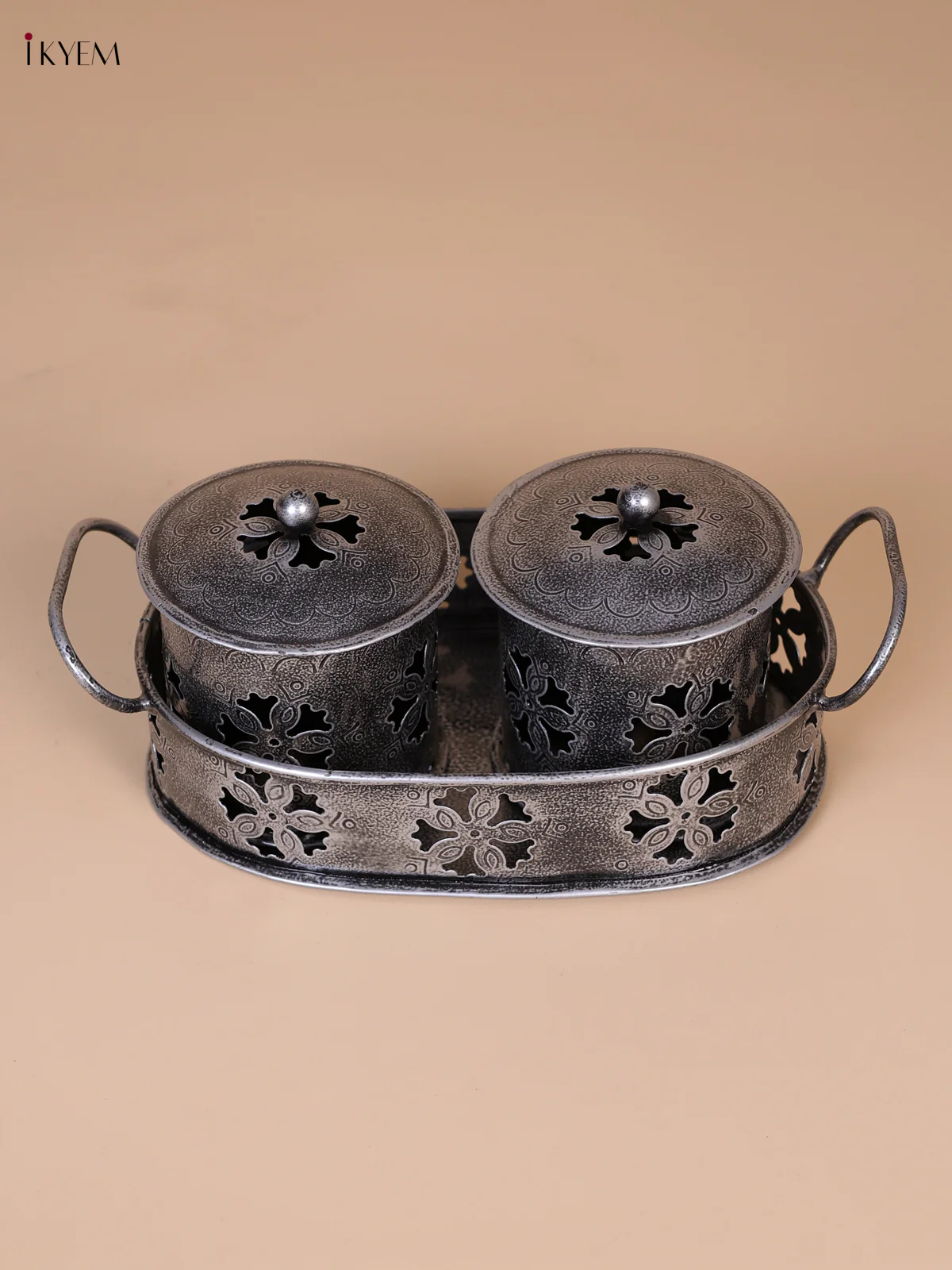 Metal Flower Oval Tray-KEE02005