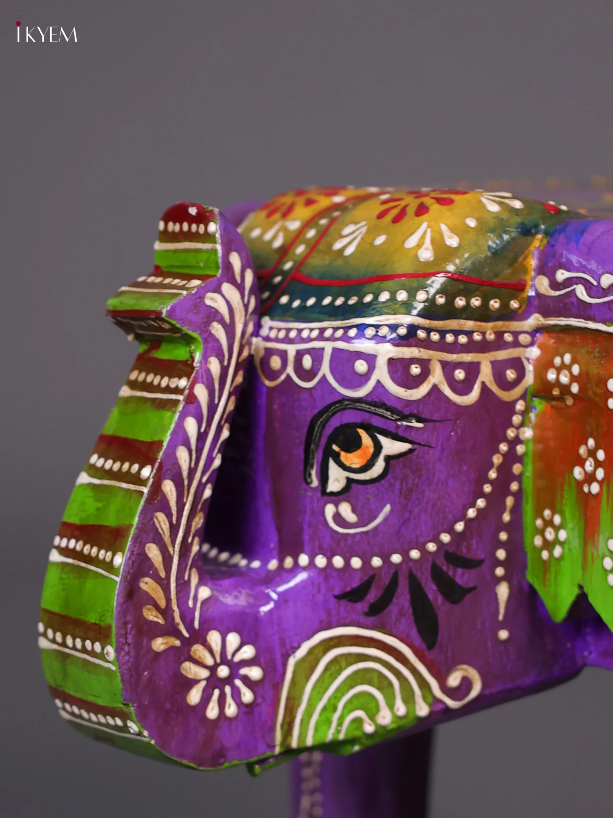 Wooden Handipainted Elephant Stool - 8 inch - Purple-KEE02010 - Image 2