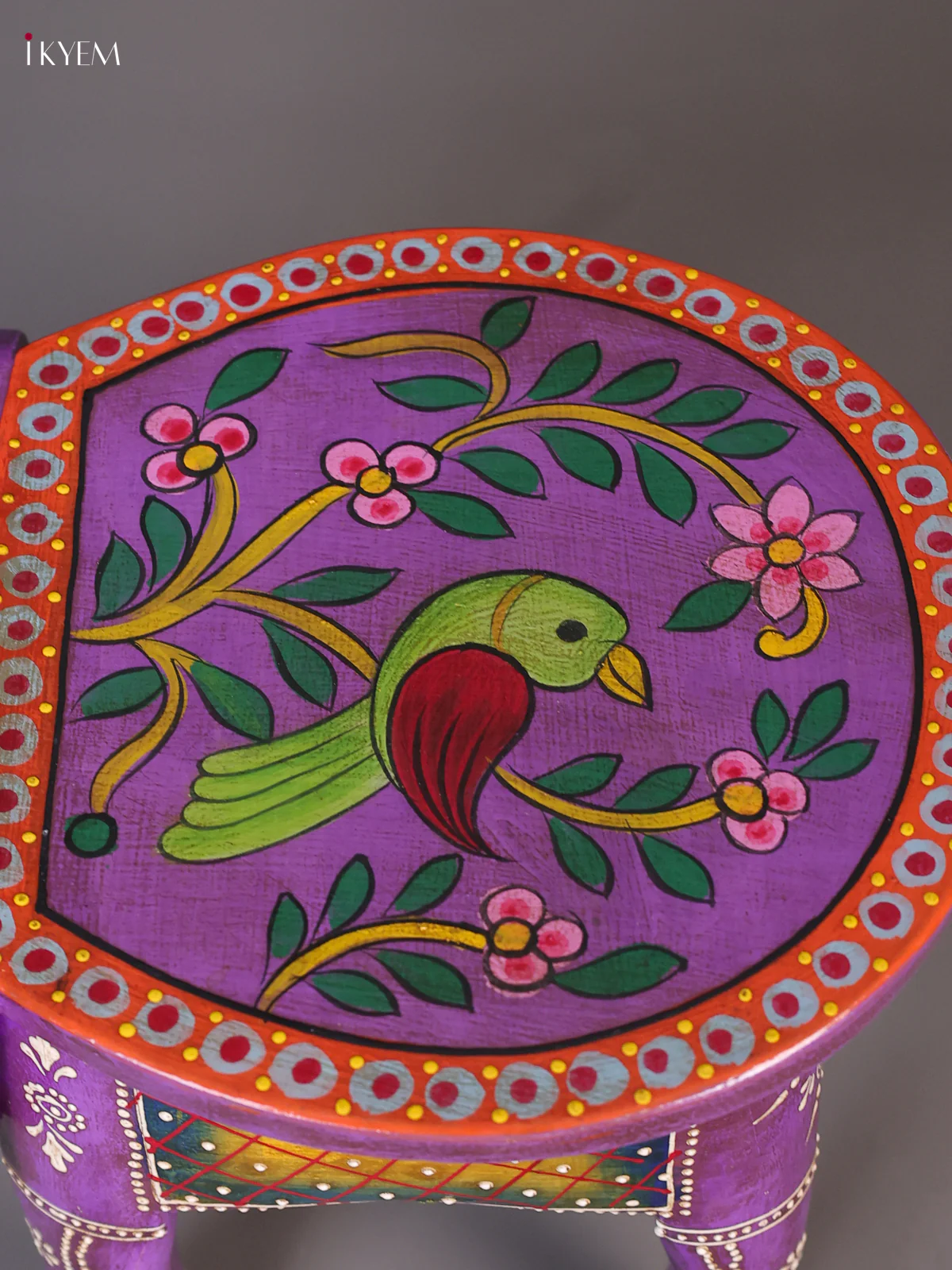 Wooden Handipainted Elephant Stool - 8 inch - Purple-KEE02010 - Image 4