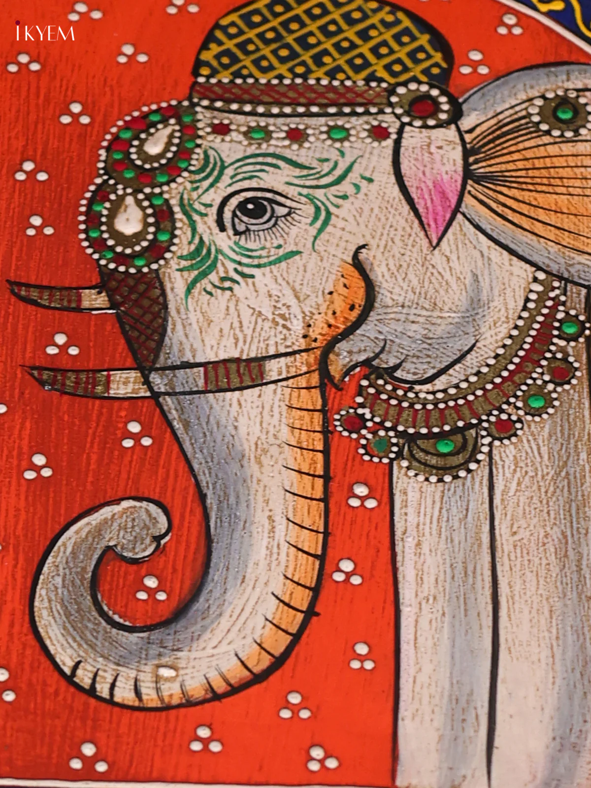 Wooden Handipainted Elephant Stool - 8 inch - Orange-KEE02013 - Image 3