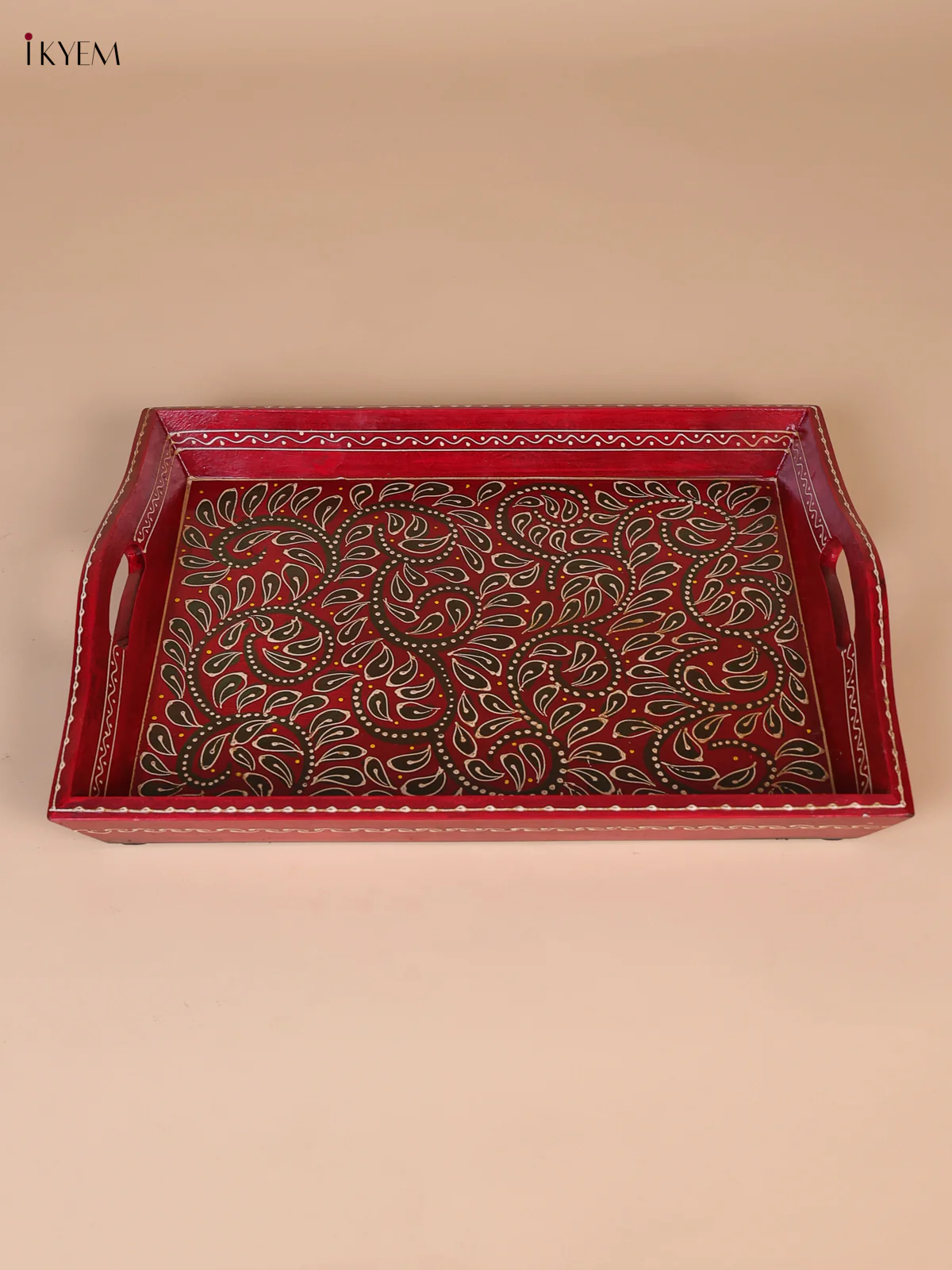 Wooden handpainted tray - Red - M-KEE02016
