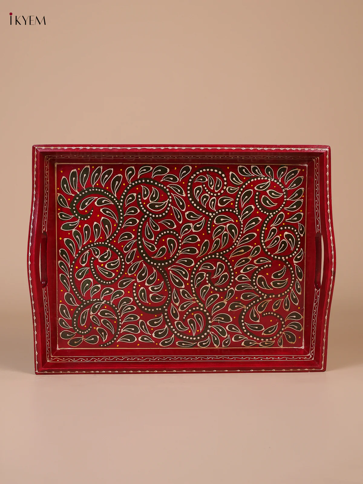 Wooden handpainted tray - Red - M-KEE02016 - Image 2