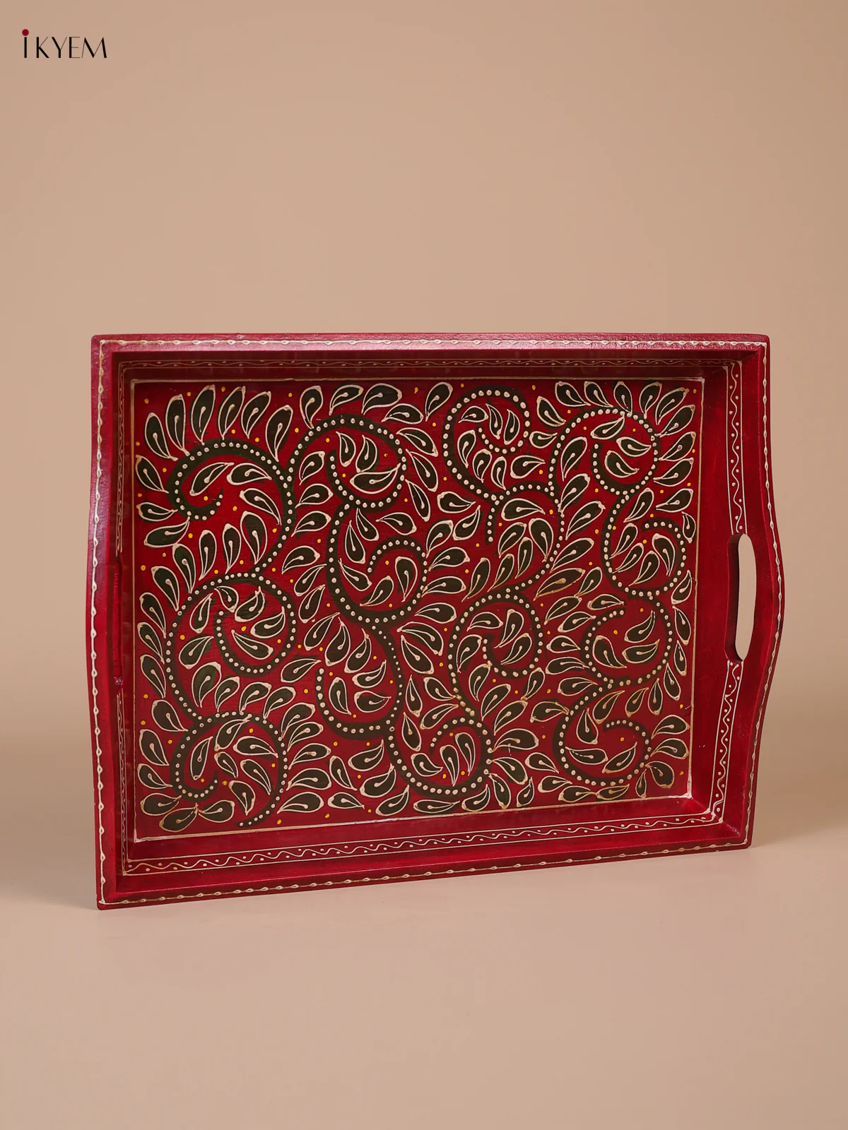 Wooden handpainted tray - Red - S-KEE02017 - Image 4