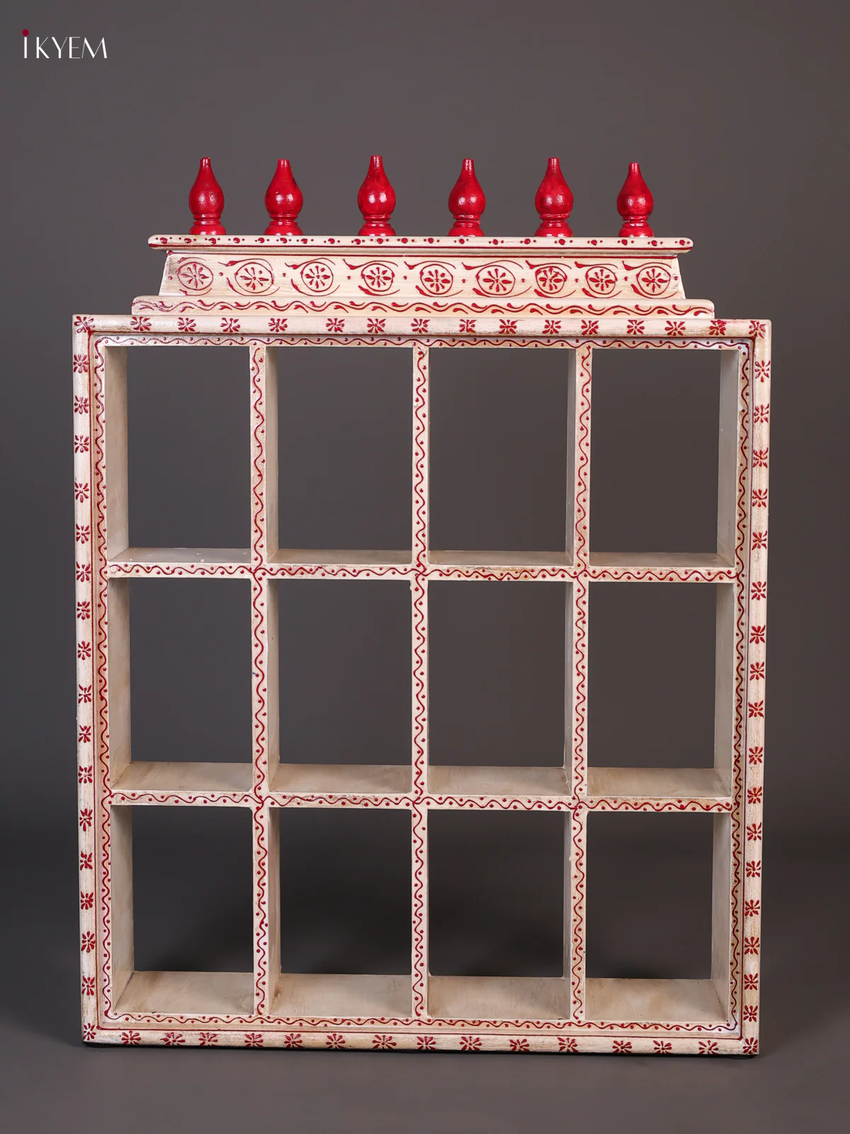 Wooden Handpainted Ornament Displays 12 Rectangle Boxes - White-KEE02026