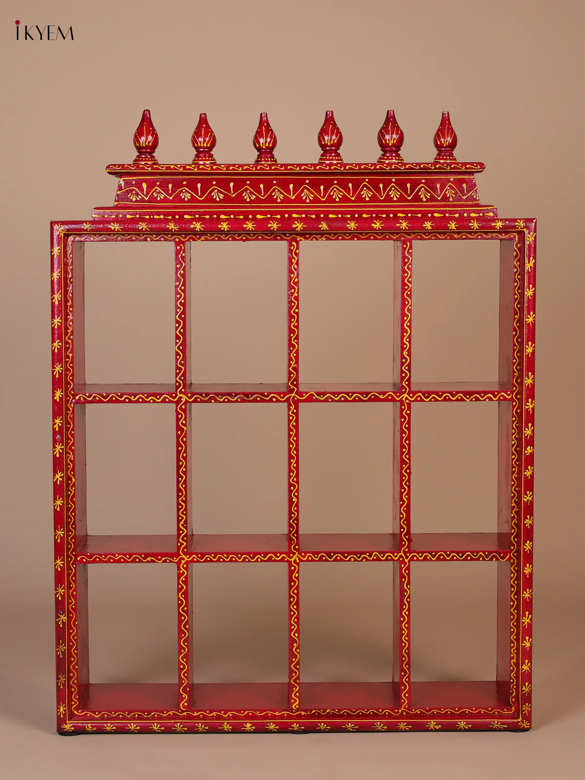 Wooden Handpainted Ornament Displays 12 Rectangle Boxes - Red-KEE02027