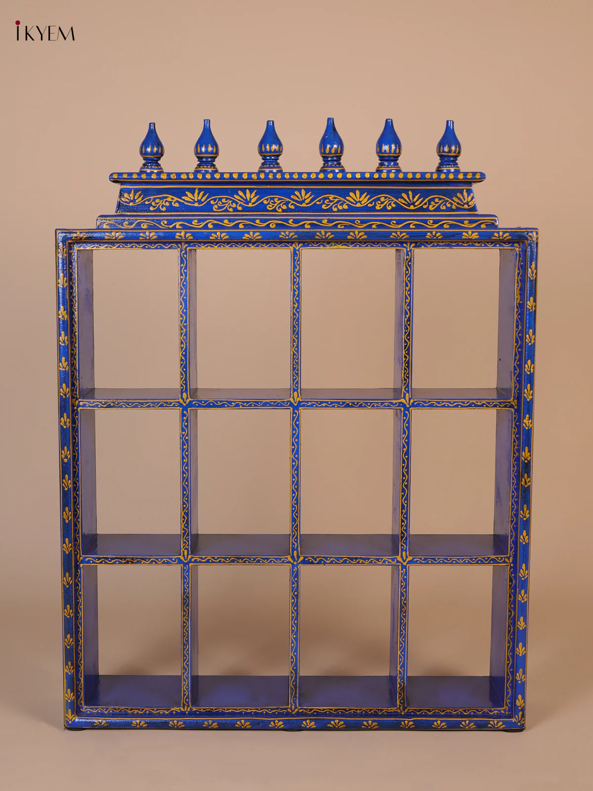Wooden Handpainted Ornament Displays 12 Rectangle Boxes - Blue-KEE02030