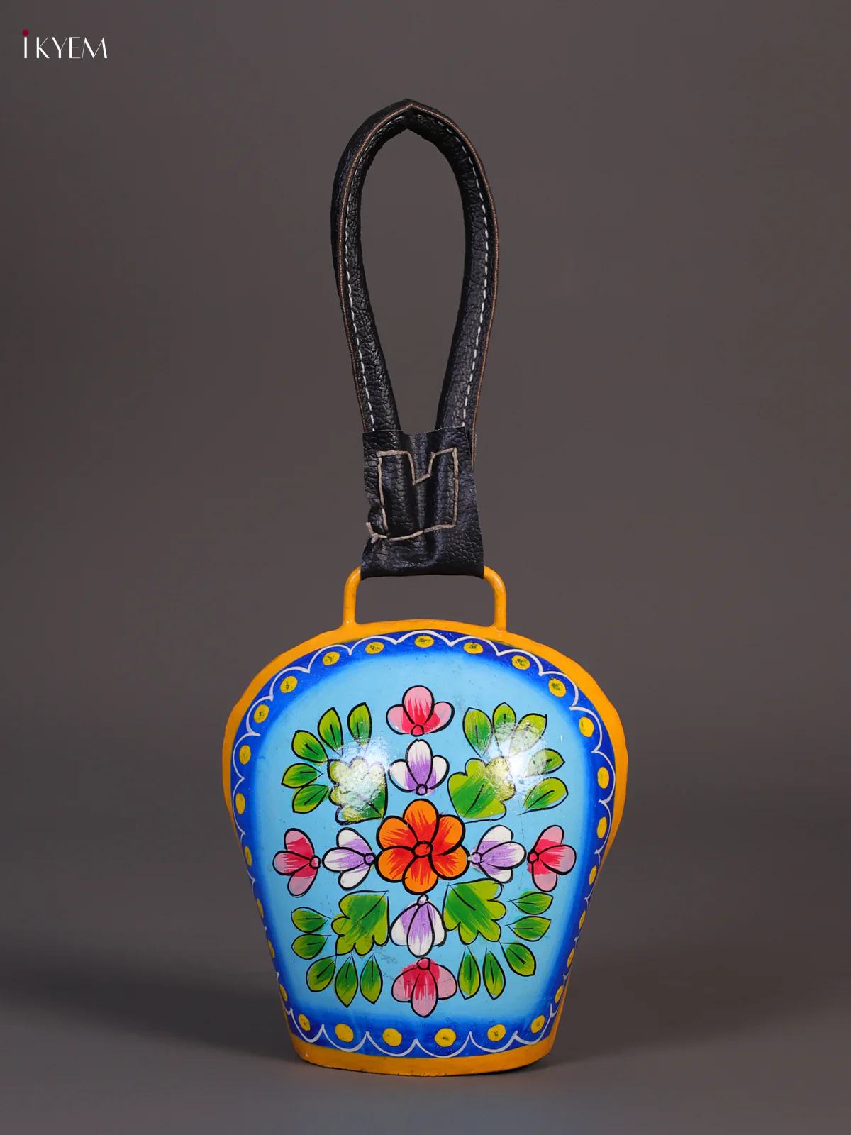 Metal Handpainted Cow bell - Flower Blue - Big-KEE02032