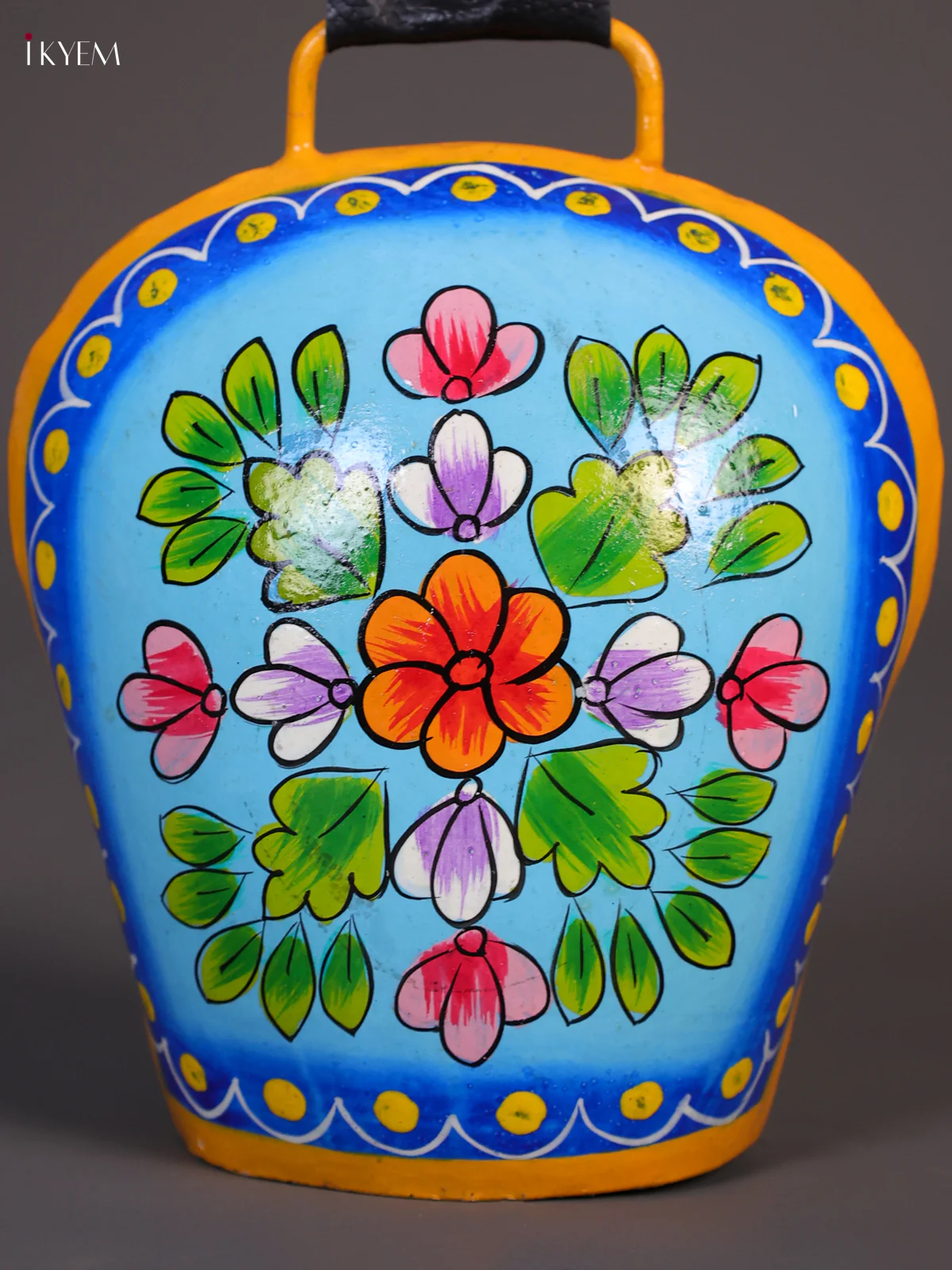 Metal Handpainted Cow bell - Flower Blue - Big-KEE02032 - Image 2