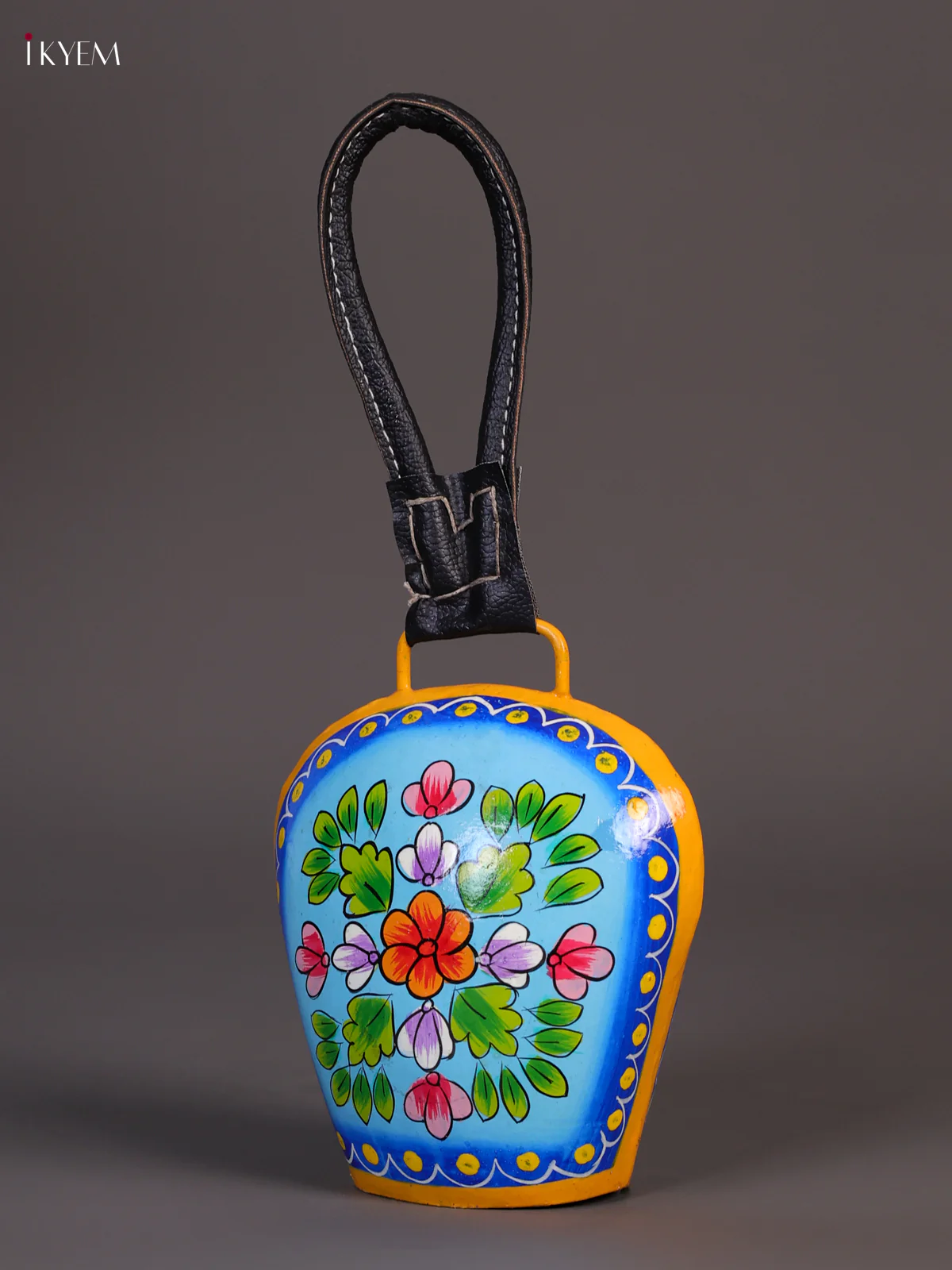 Metal Handpainted Cow bell - Flower Blue - Big-KEE02032 - Image 3