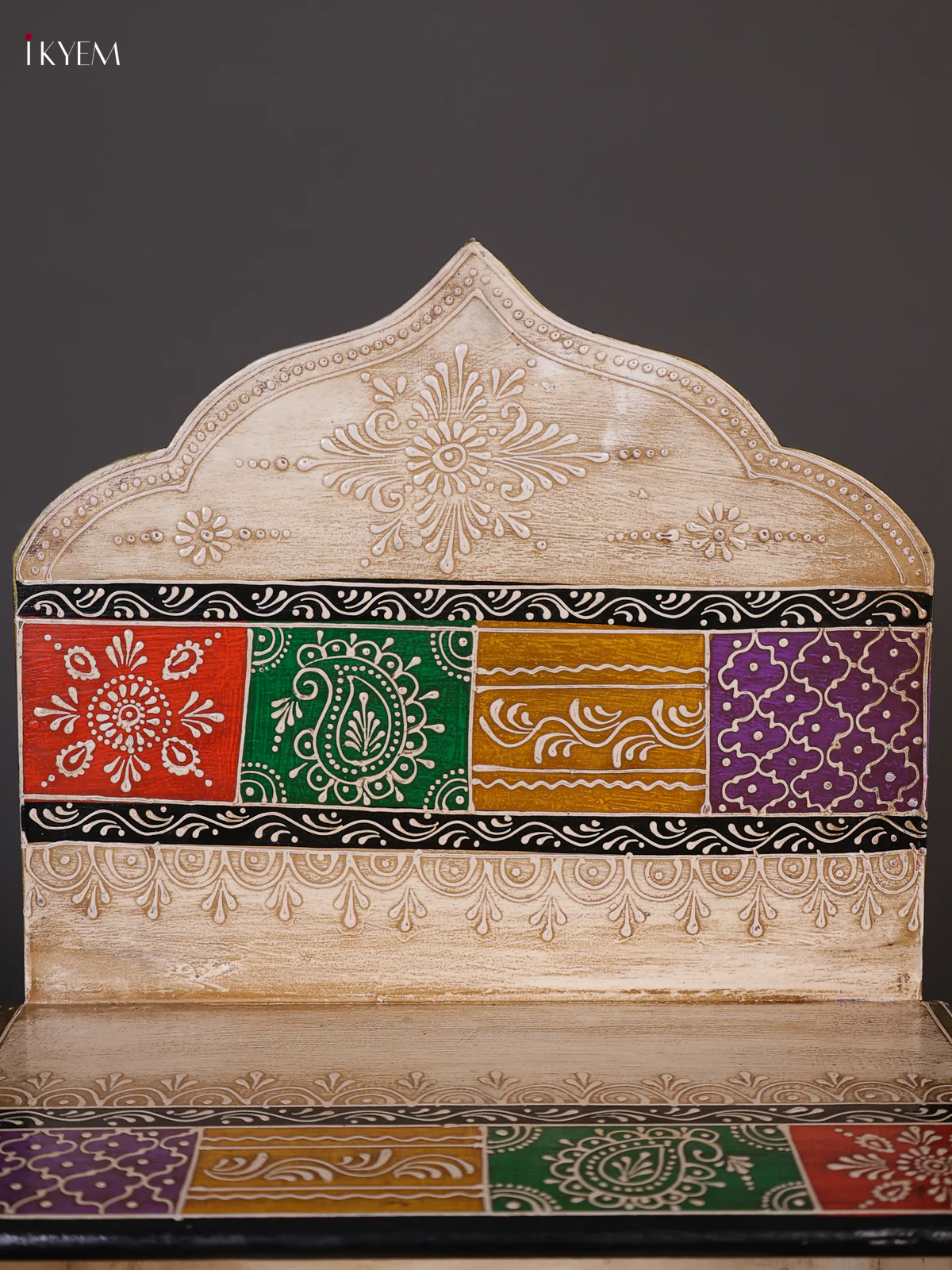 Hand-Painted Wooden 2-Step Golu Stand - Off white- 16 Inches-KEE02039 - Image 3