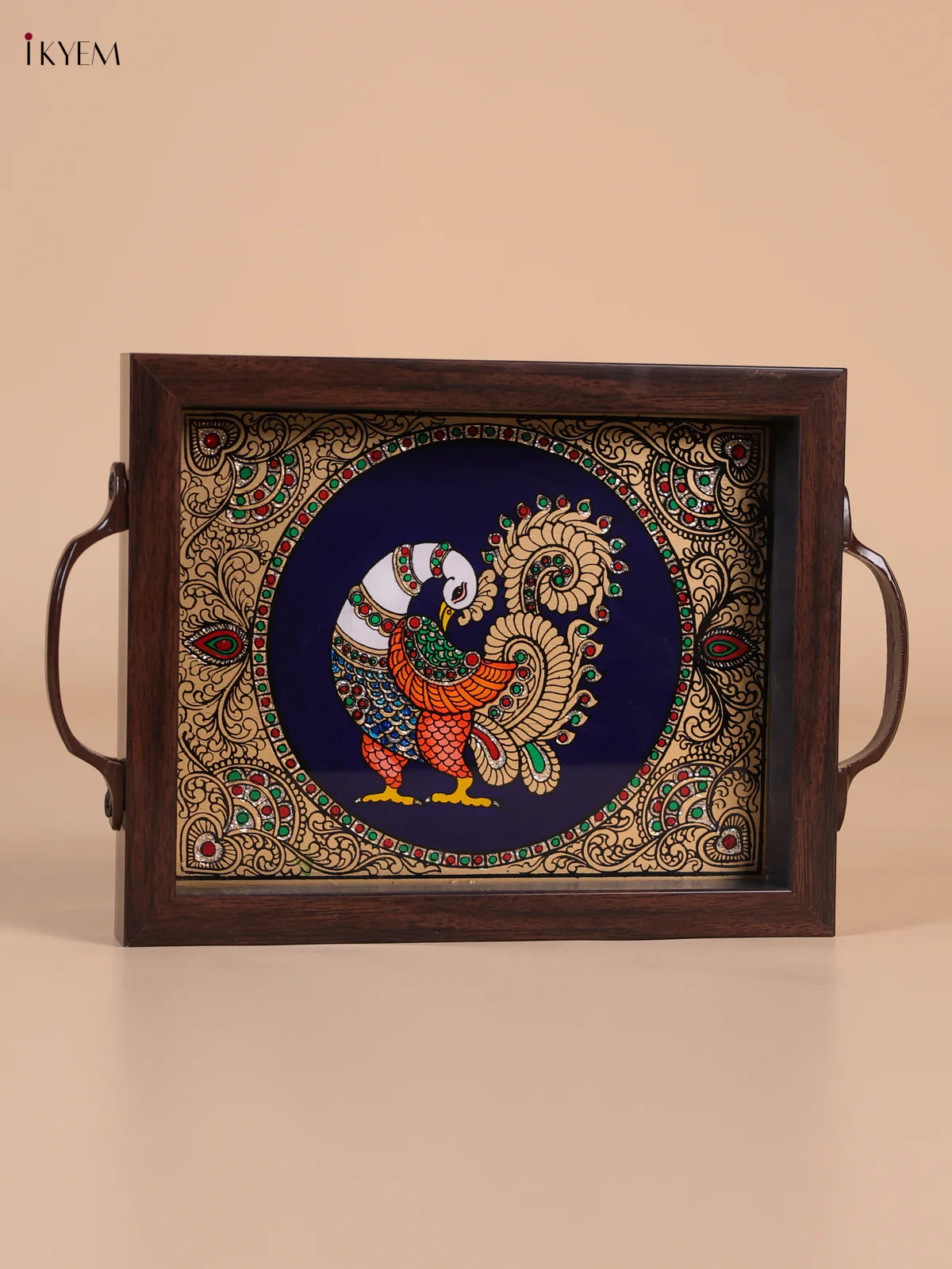 Reverse Glass Painted Tray (9x7) - Peacock - Blue-KEE05003 - Image 3