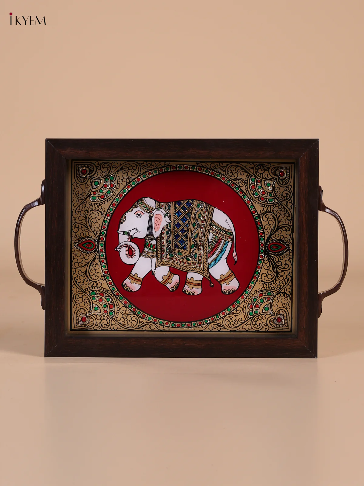 Reverse Glass Painted Tray (9x7) - Elephant - Maroon-KEE05005 - Image 2